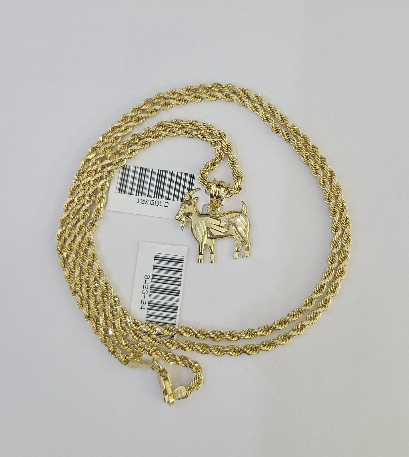 10k 2.5mm Rope Chain GOAT Pendant 18"-30" Yellow Gold Set Charm Necklace - Image 3