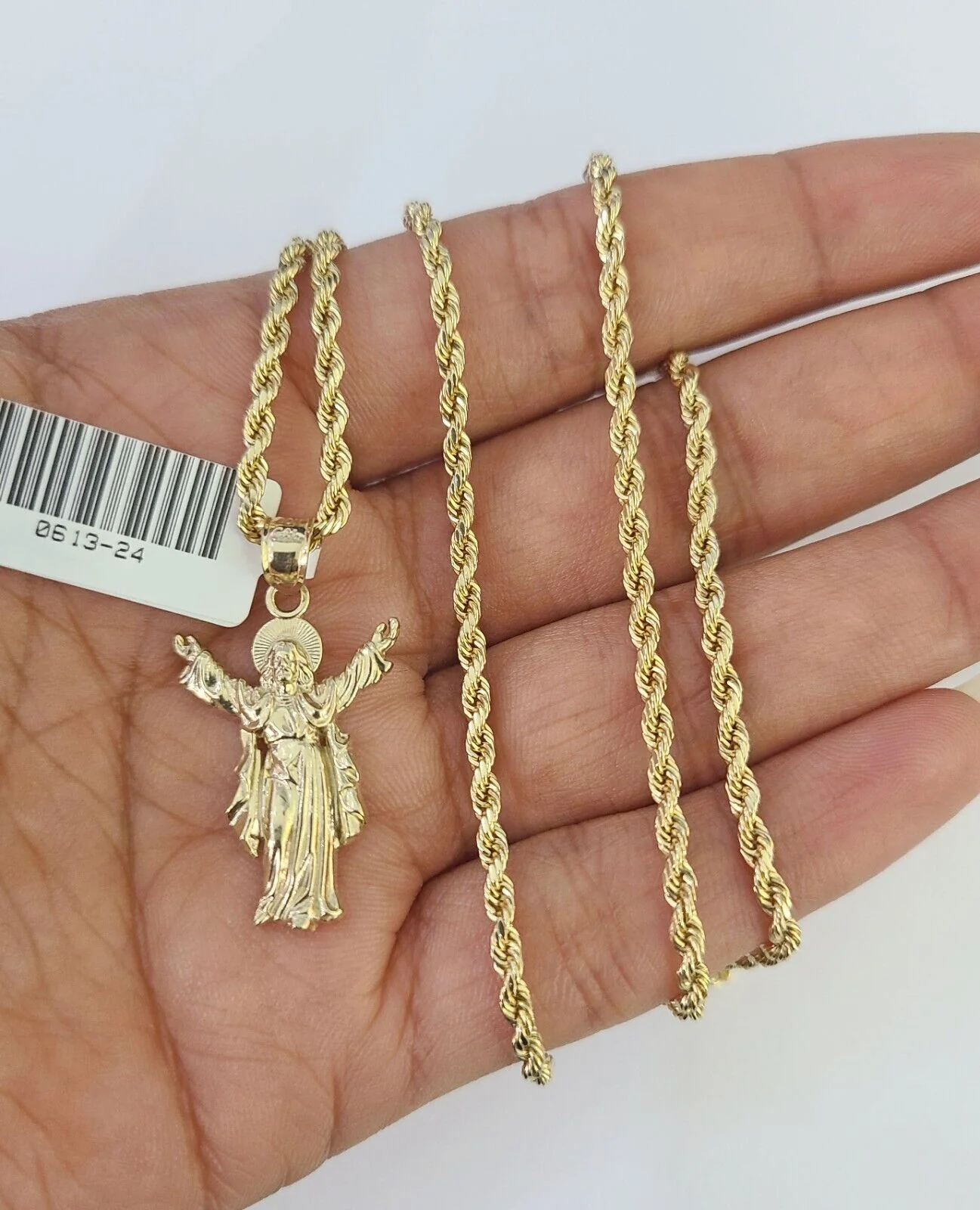 10k 2.5mm Rope Chain Jesus Pendant 18"-30" Yellow Gold Set Charm Necklace - Image 5
