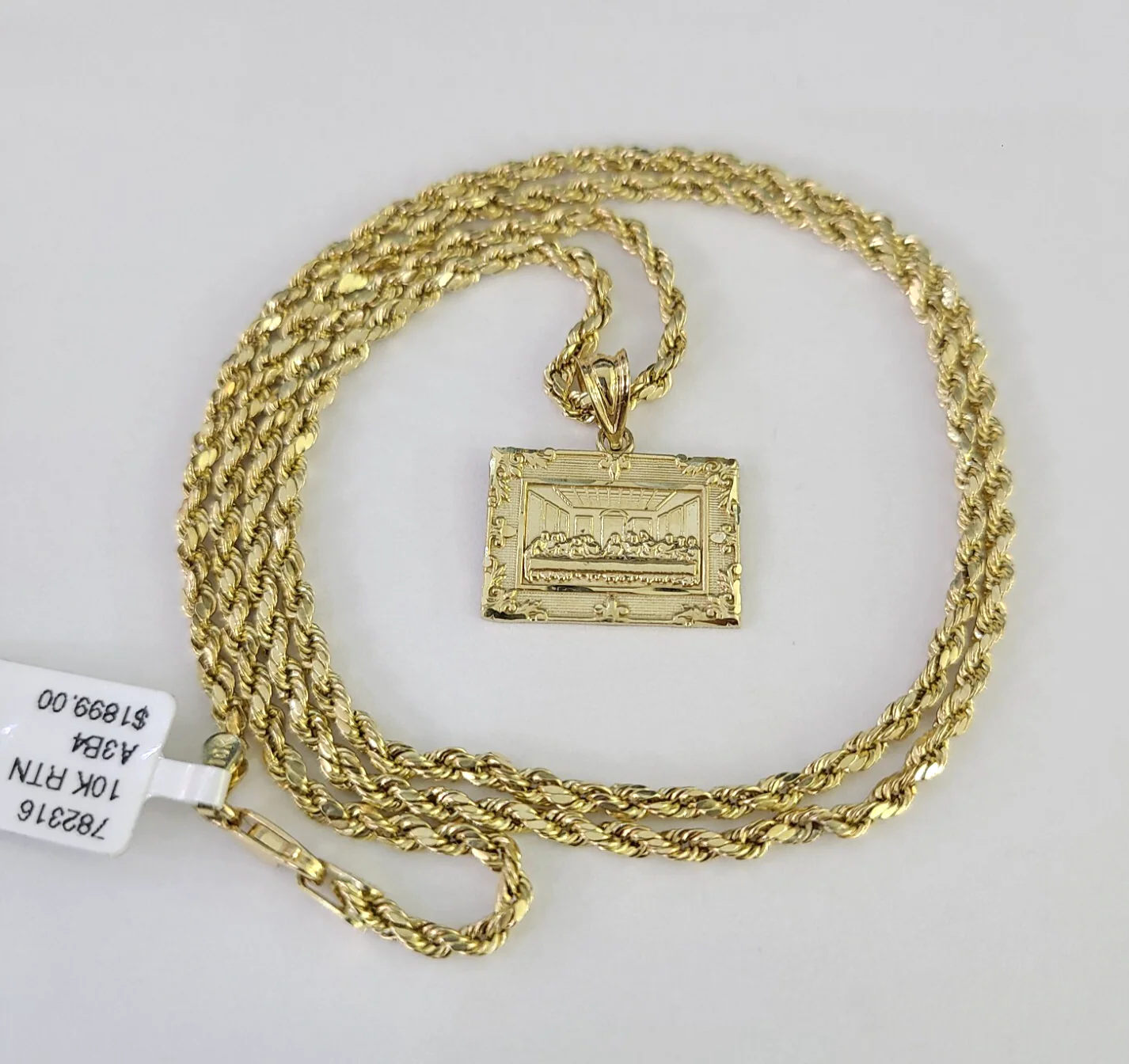 10k 2.5mm Rope Chain Last Supper Pendant 18"28" Gold Set Charm Necklace - Image 3