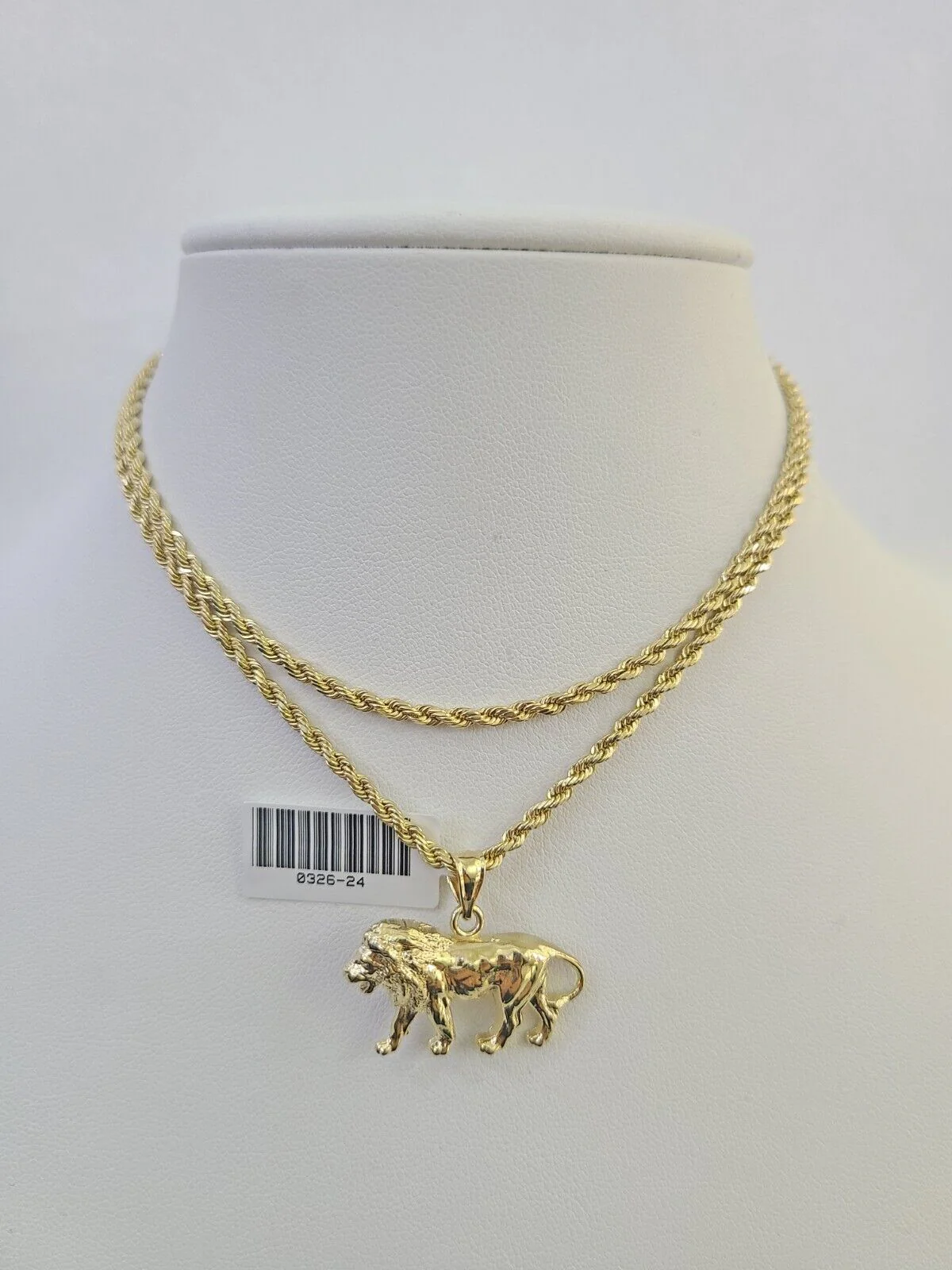 10k 2.5mm Rope Chain Lion Pendant 18"-30" Yellow Gold Set Charm Necklace