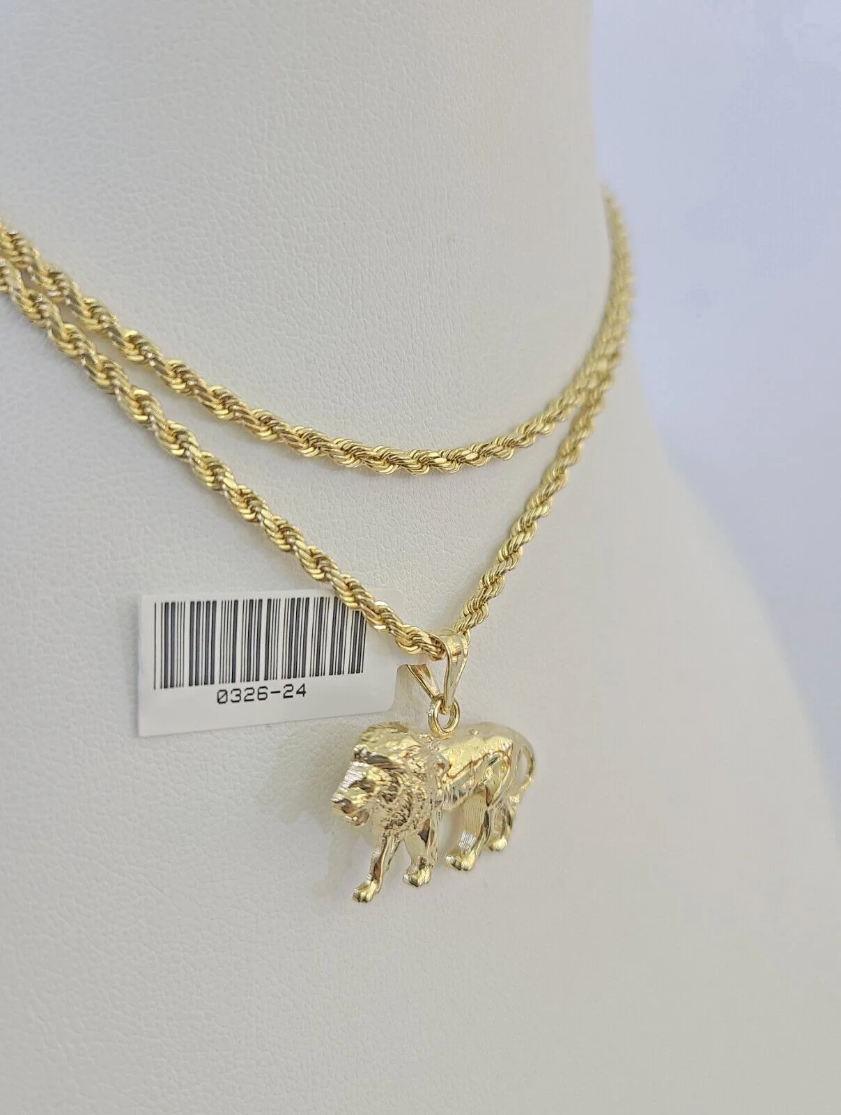 10k 2.5mm Rope Chain Lion Pendant 18"-30" Yellow Gold Set Charm Necklace - Image 2