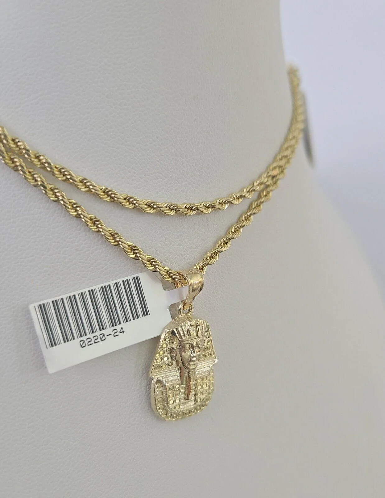 10k 2.5mm Rope Chain Pharaoh Pendant 18"-30" Yellow Gold Set Charm Necklace - Image 2