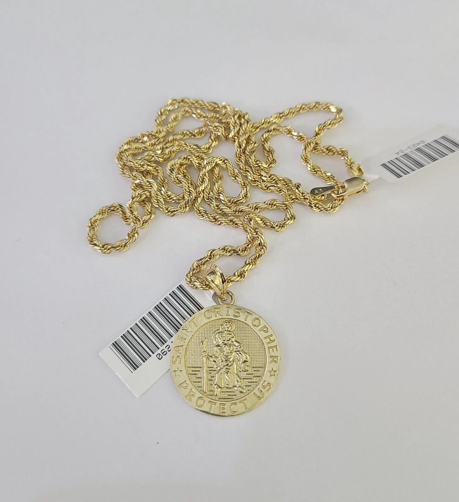 10k 2.5mm Rope Chain Saint Christopher Pendant 18"-30" Gold Set Charm Necklace - Image 5