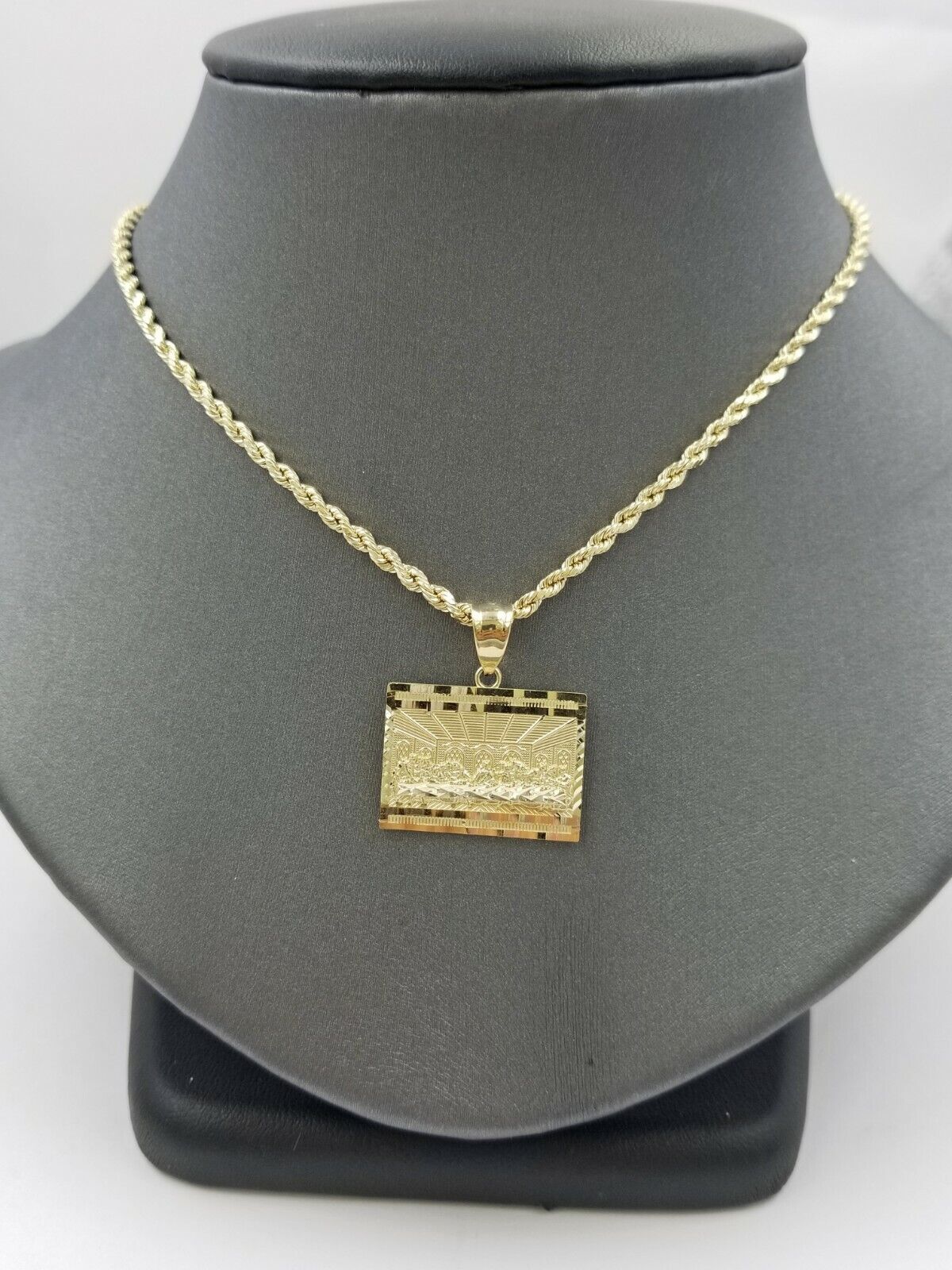 10k 2.5mm Rope Gold Last supper Charm Pendant Chain 18" 20" 22" 24" 26" - Image 3