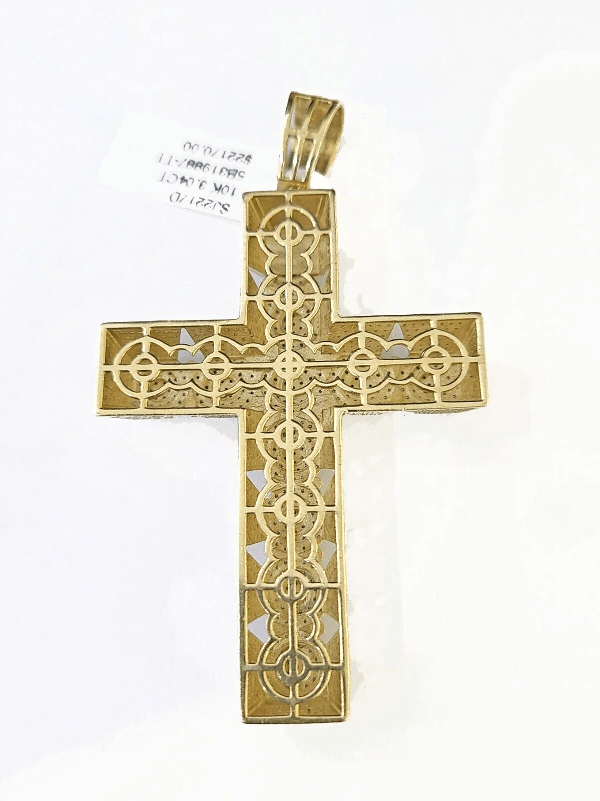 10k Circular Shaped Diamond Cross Charm Made With Yellow Gold And Diamonds - Image 6