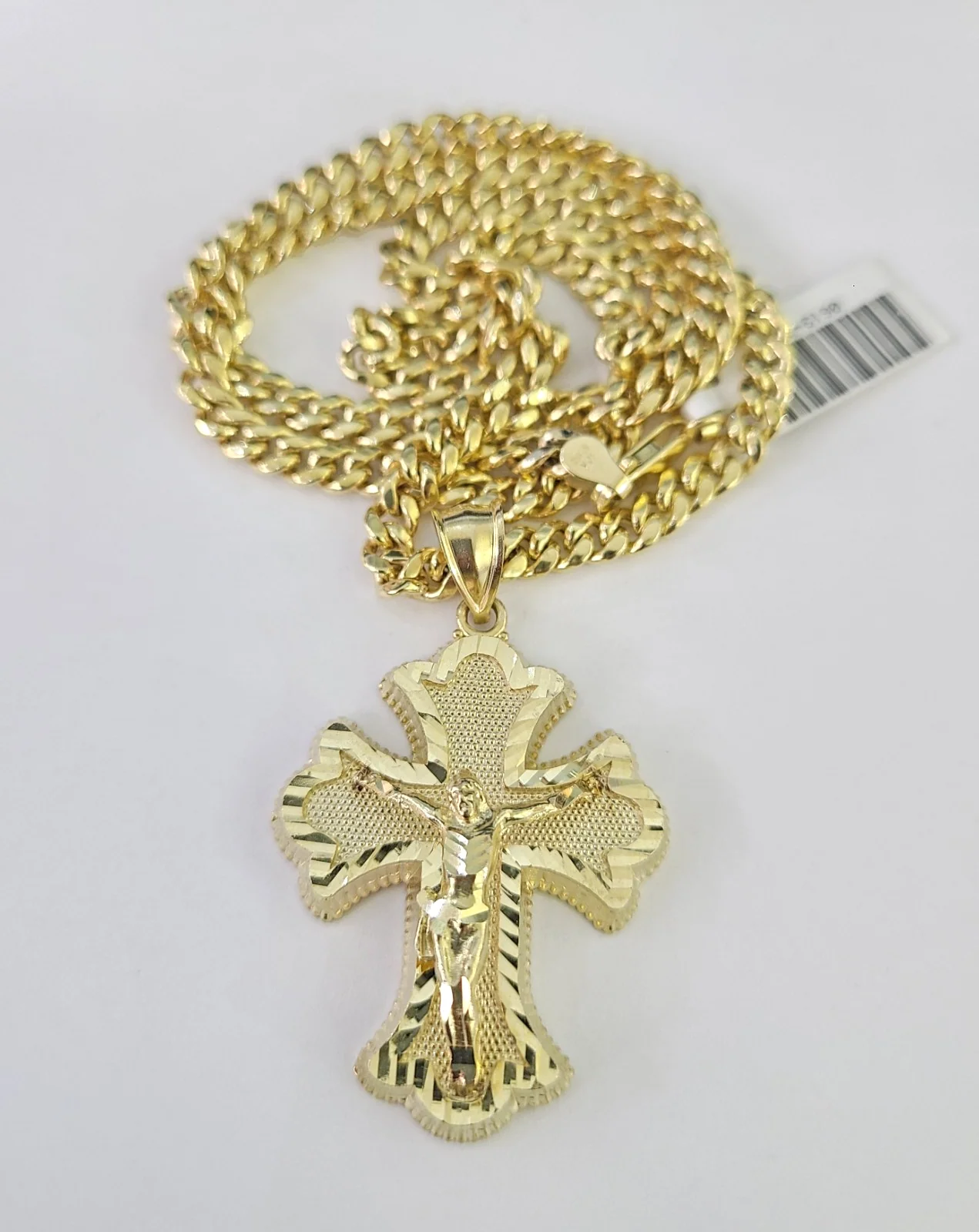 10k Crucifix Cross Charm Miami Cuban Chain Pendant Set 5mm 18"28" Necklace Gold - Image 3