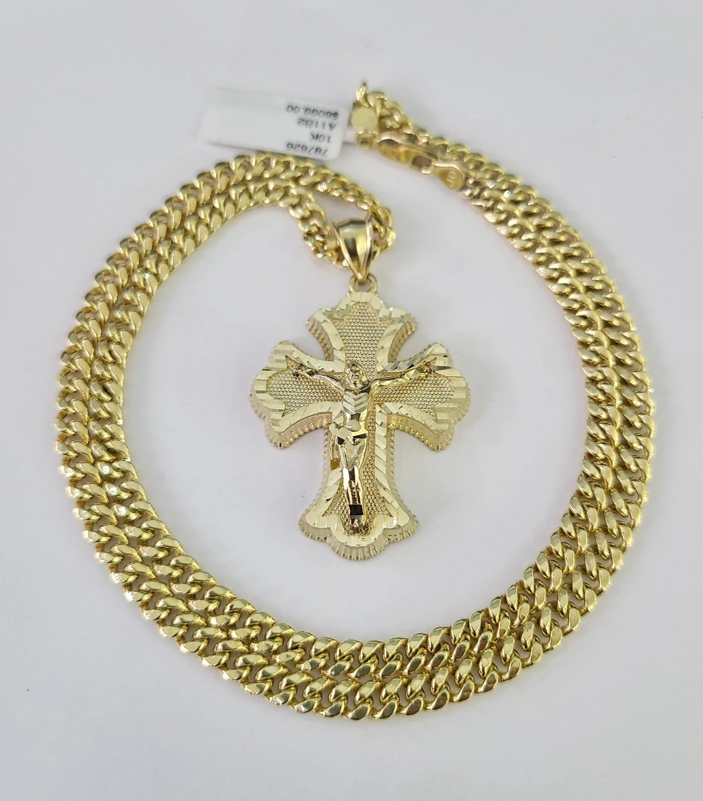 10k Crucifix Cross Charm Miami Cuban Chain Pendant Set 5mm 18"28" Necklace Gold - Image 6