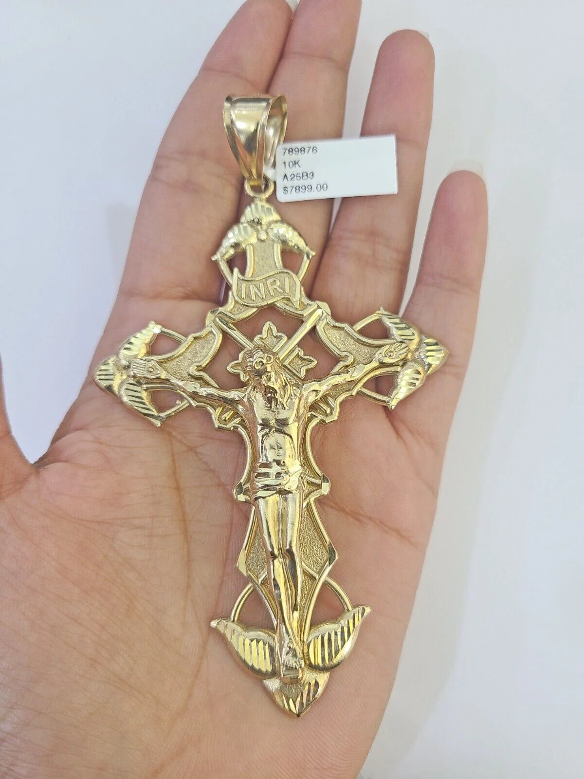 10K Crucifix Cross Pendant 4" Jesus Christ Charm Women Men Yellow Gold - Image 4