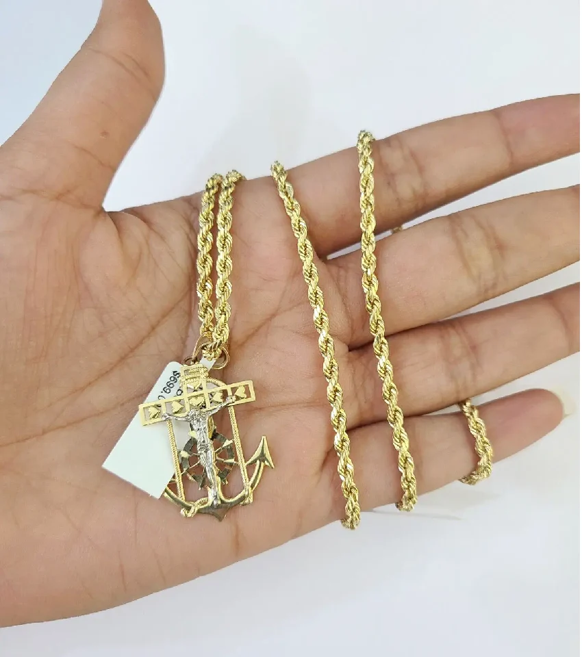 10K Eagle Pendant SET 3mm 26'' and 3mm Rope Chain Anchor Pendant Set 26" - Image 4