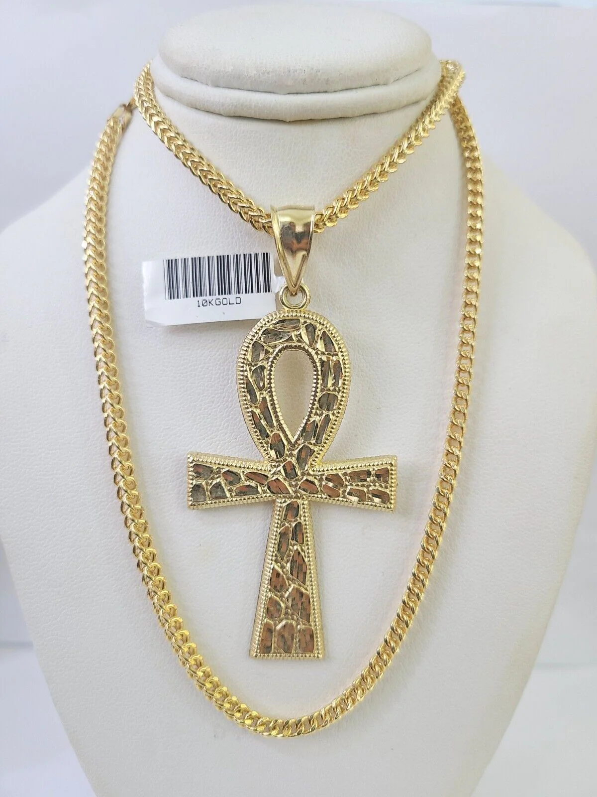 10K Franco Chain Ankh Cross Pendant Charm Necklace 20"-26" 3mm Gold - Image 7