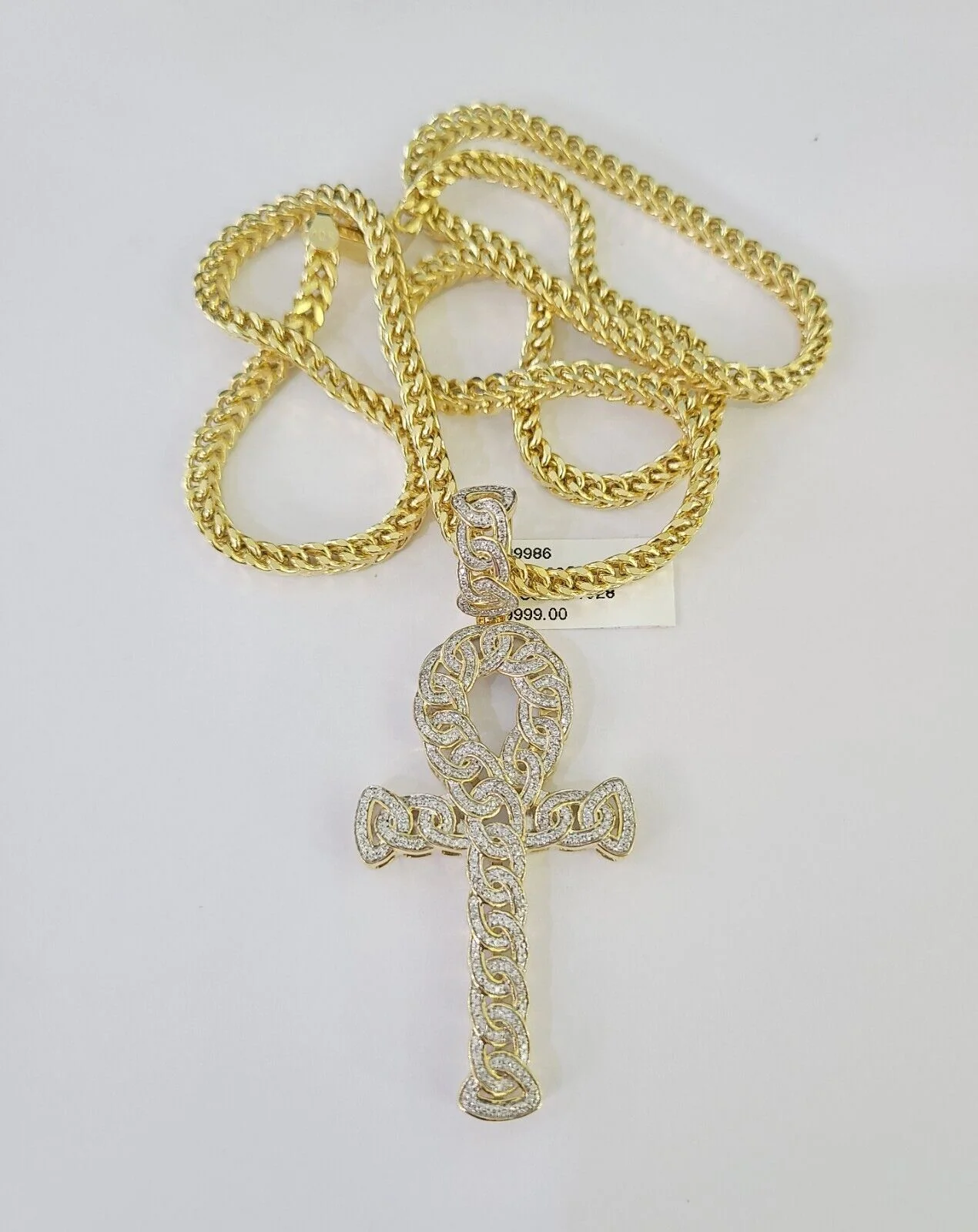 10K Franco Chain Diamond Jesus Cross Pendant Charm Necklace 20"-28" 4mm Gold SET - Image 5
