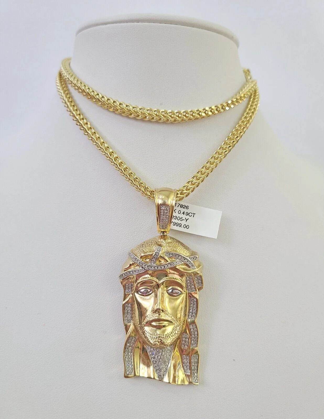 10K Franco Chain Diamond Jesus Head Pendant Charm Necklace 20"-28" 4mm Gold SET - Image 7