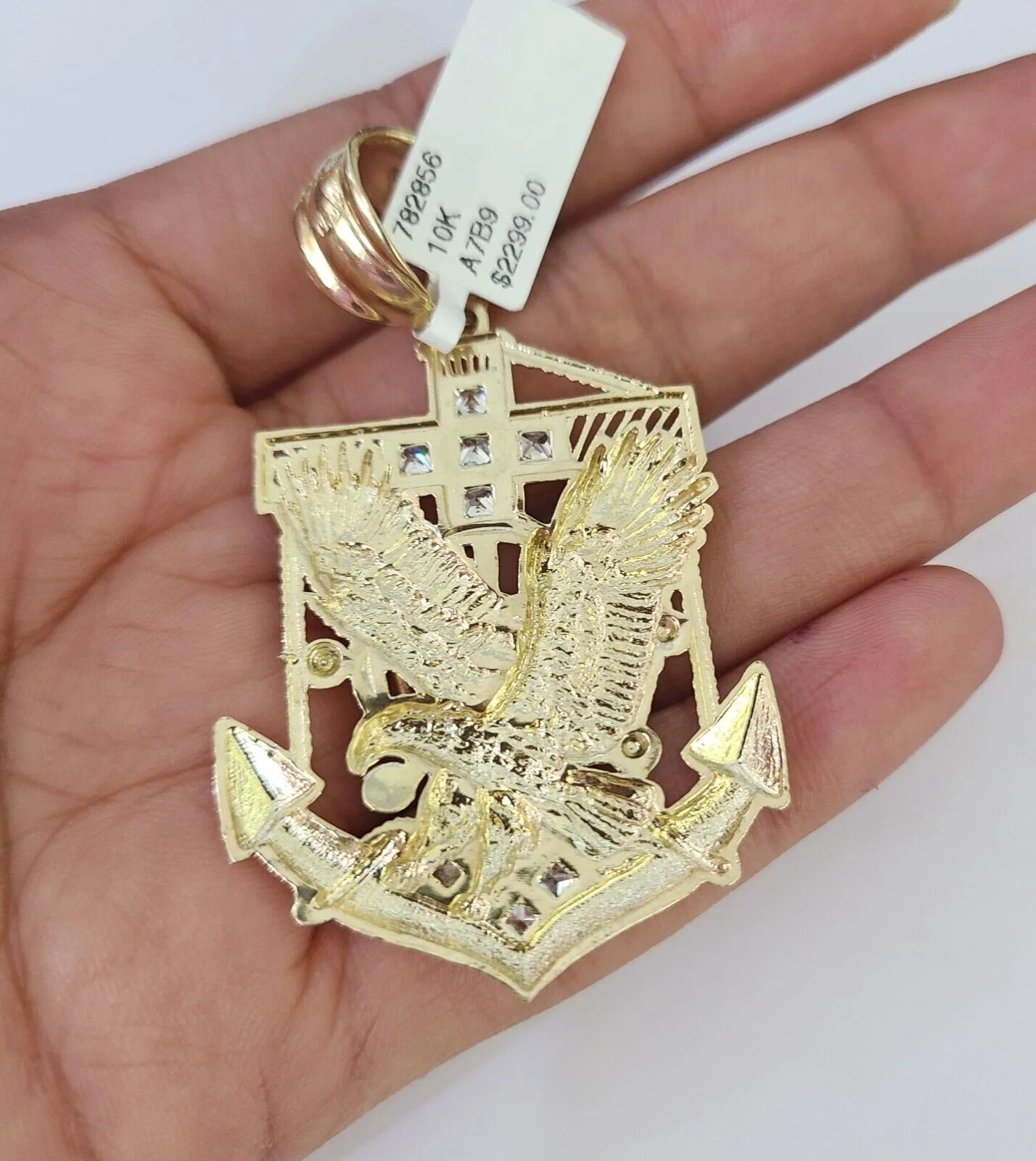 10K Franco Chain Eagle Anchor Pendant Charm Necklace 20"-28" 4mm Yellow Gold SET - Image 7