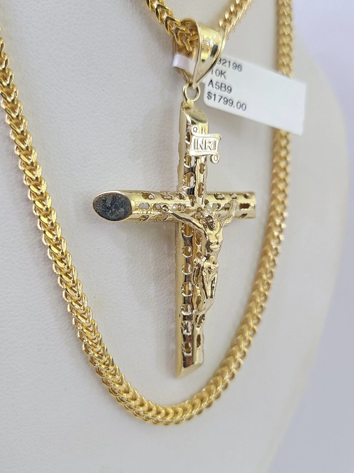 10K Franco Chain INRI Jesus Cross Pendant Charm Necklace 20"-26" 3mm Gold - Image 5