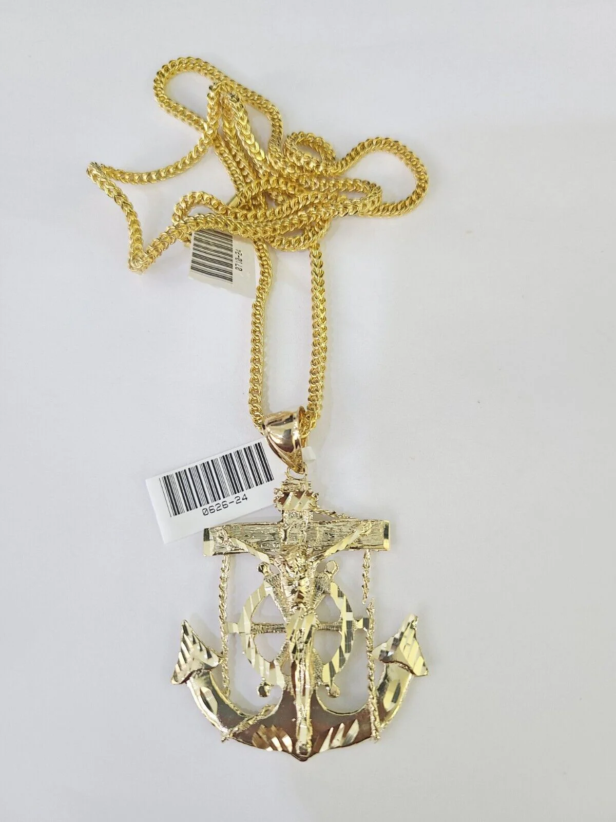 10K Franco Chain Jesus Anchor Pendant Charm Necklace 20"-26" 2.5mm Yellow Gold - Image 5