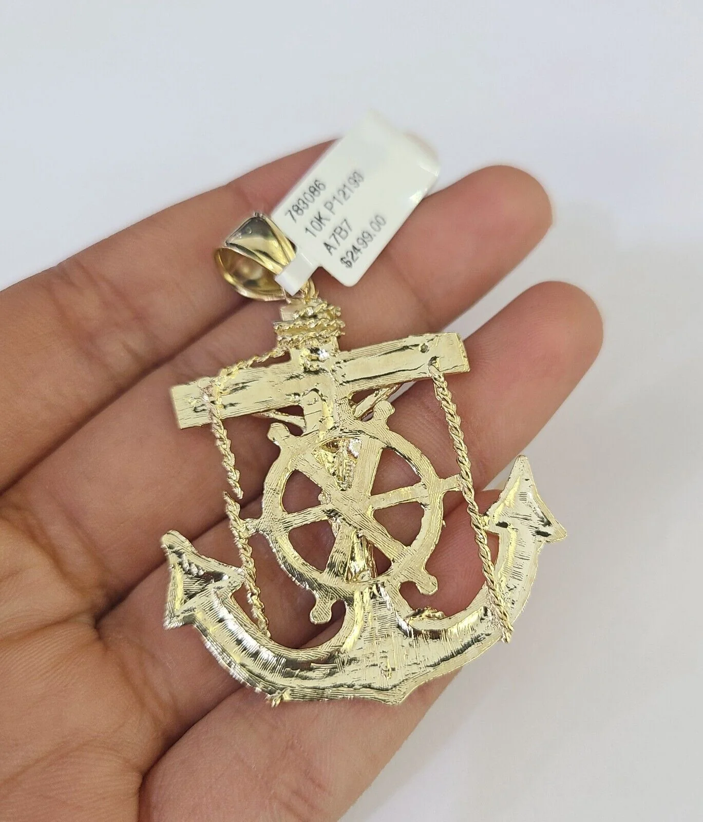 10K Franco Chain Jesus Anchor Pendant Charm Necklace 20"-26" 2.5mm Yellow Gold - Image 6