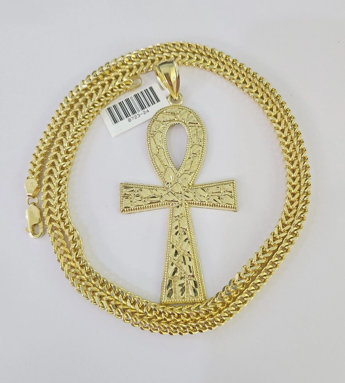 10K Franco Chain Jesus Ankh Cross Pendant Charm Necklace 20"-28" 4mm Gold Yellow - Image 2