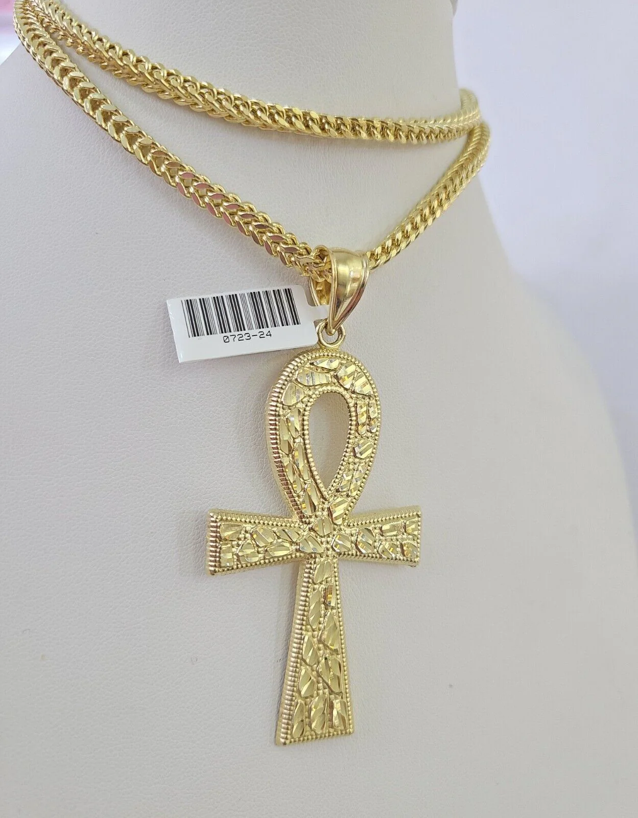 10K Franco Chain Jesus Ankh Cross Pendant Charm Necklace 20"-28" 4mm Gold Yellow - Image 4