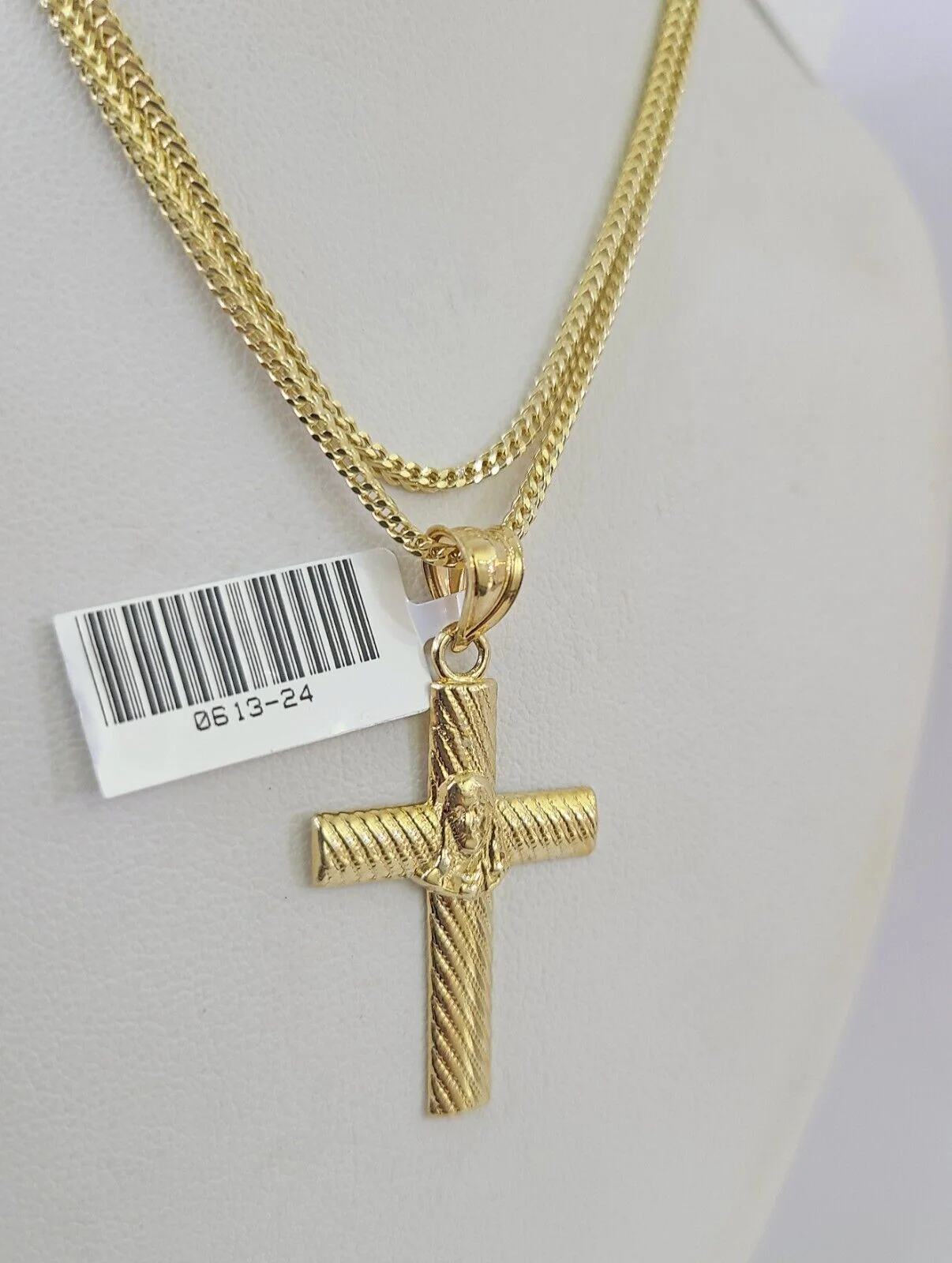 10K Franco Chain Jesus Cross Pendant Charm Necklace 16"-24" 2mm Gold SET Yellow - Image 2
