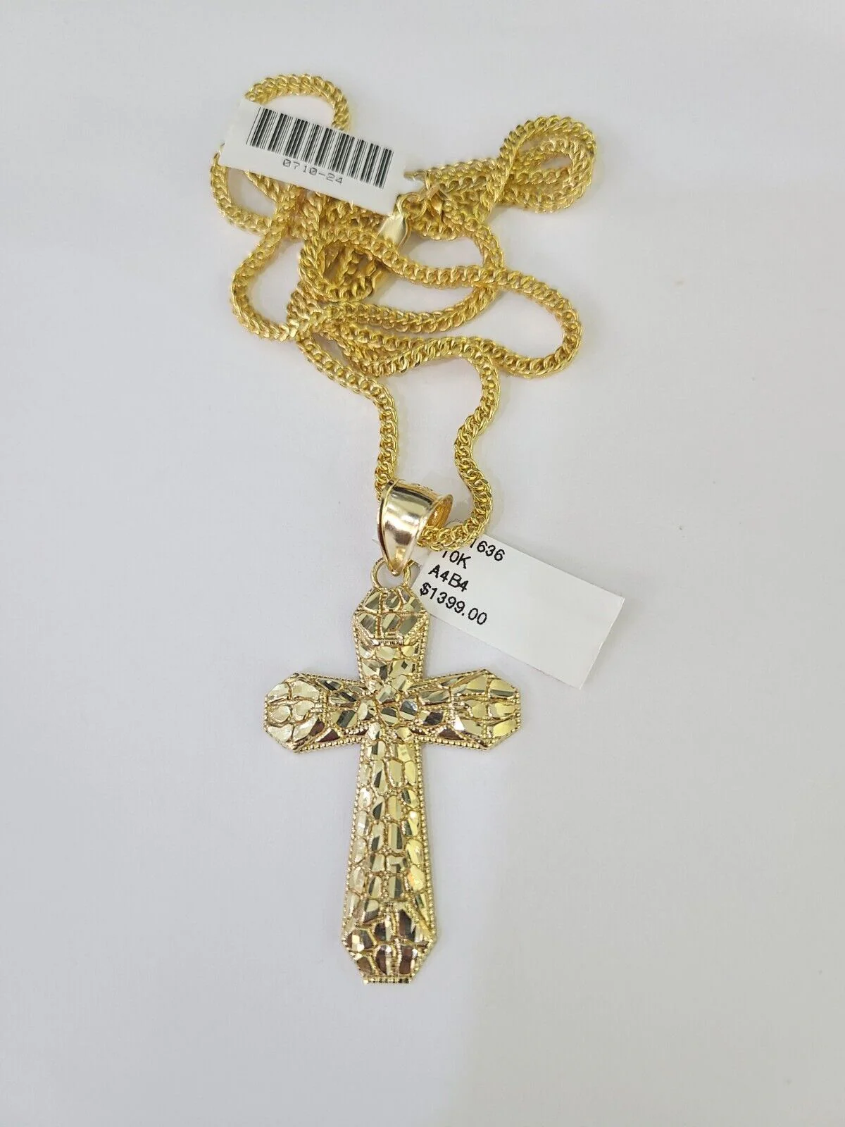 10K Franco Chain Jesus Cross Pendant Charm Necklace 20"-26" 2.5mm Yellow Gold - Image 3