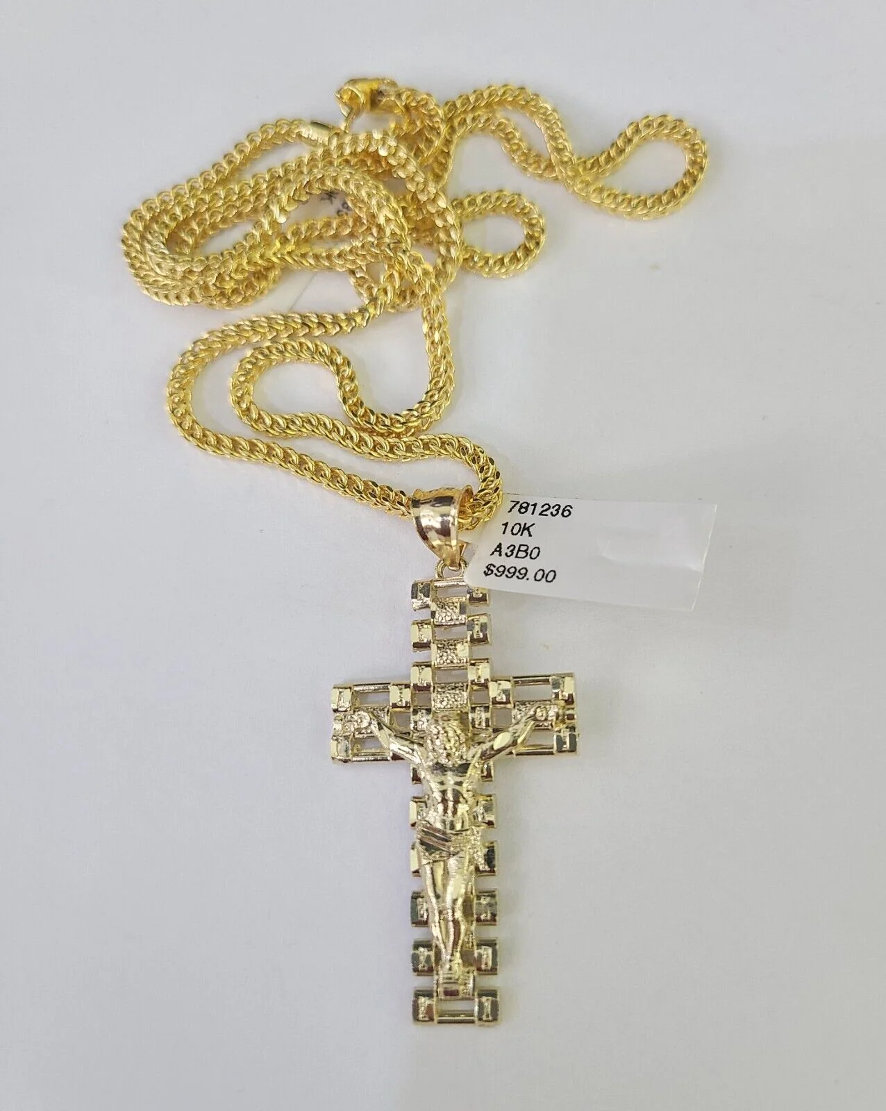 10K Franco Chain Jesus Cross Pendant Charm Necklace 20"-26" 2.5mm Yellow Gold - Image 2