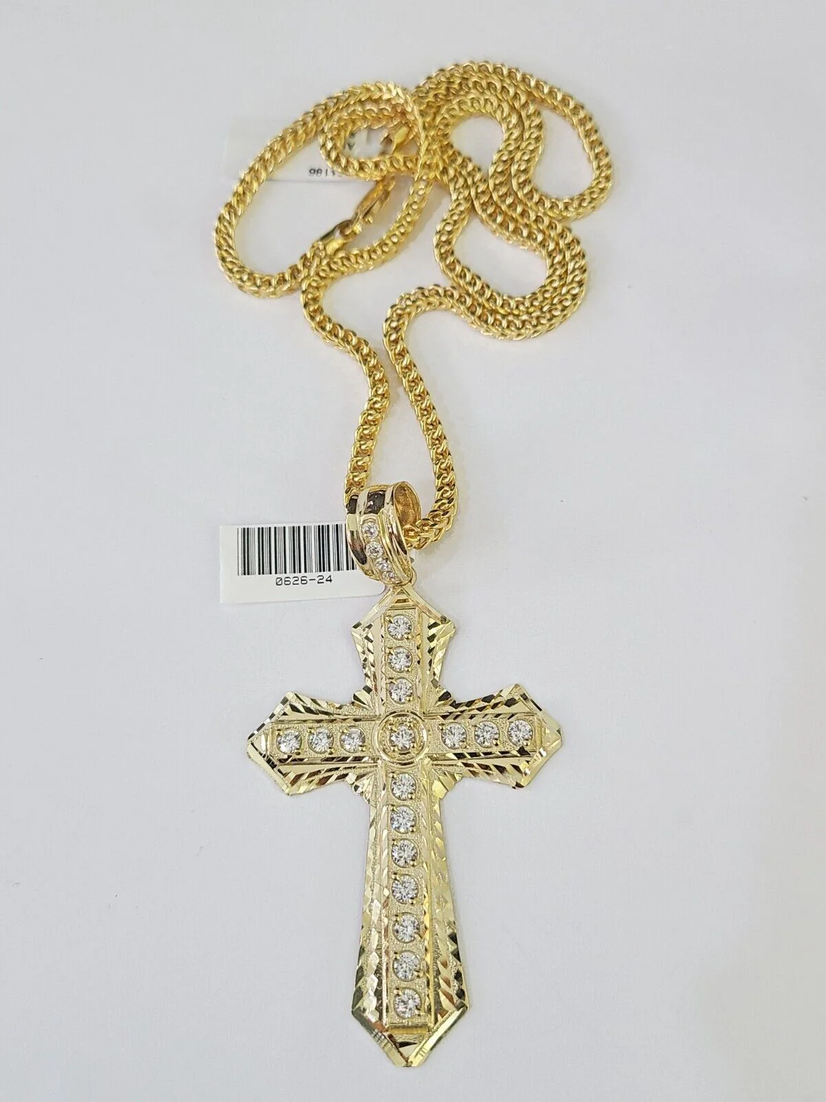 10K Franco Chain Jesus Cross Pendant Charm Necklace 20"-26" 3mm Gold - Image 5