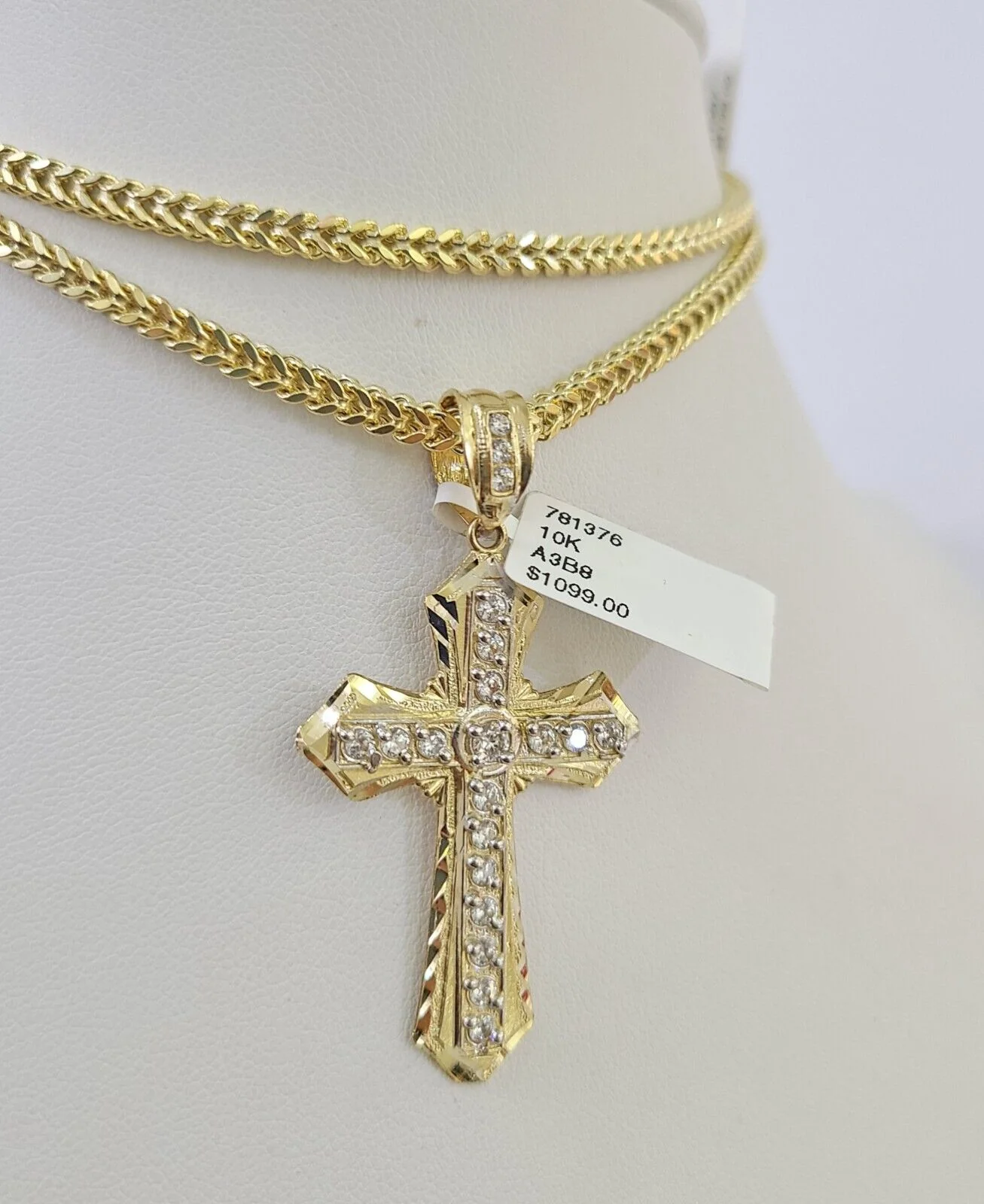 10K Franco Chain Jesus Cross Pendant Charm Necklace 20"-26" 3mm Gold Yellow SET - Image 6