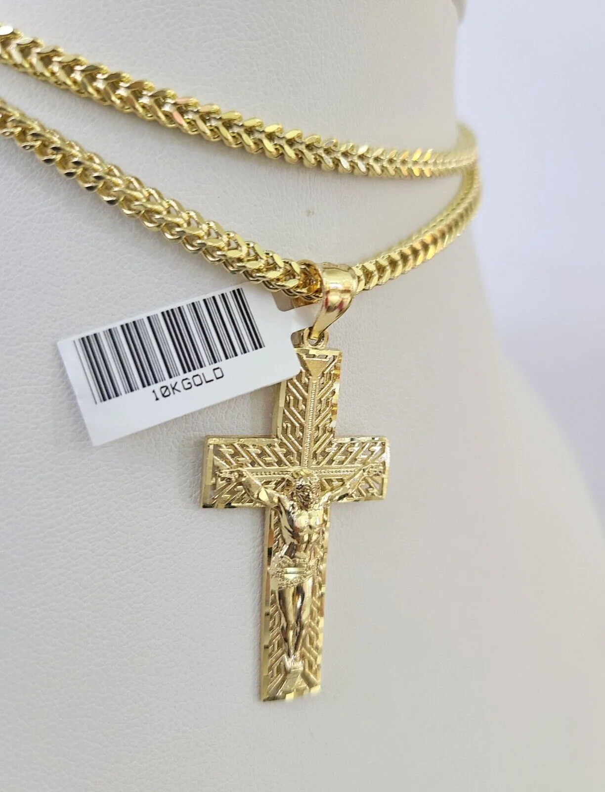 10K Franco Chain Jesus Cross Pendant Charm Necklace 20"-26" 3mm Gold Yellow SET - Image 3