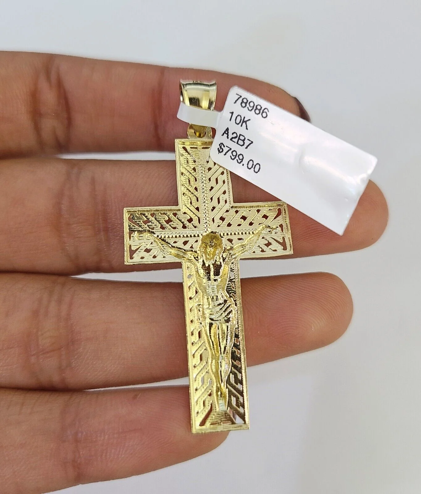 10K Franco Chain Jesus Cross Pendant Charm Necklace 20"-26" 3mm Gold Yellow SET - Image 6