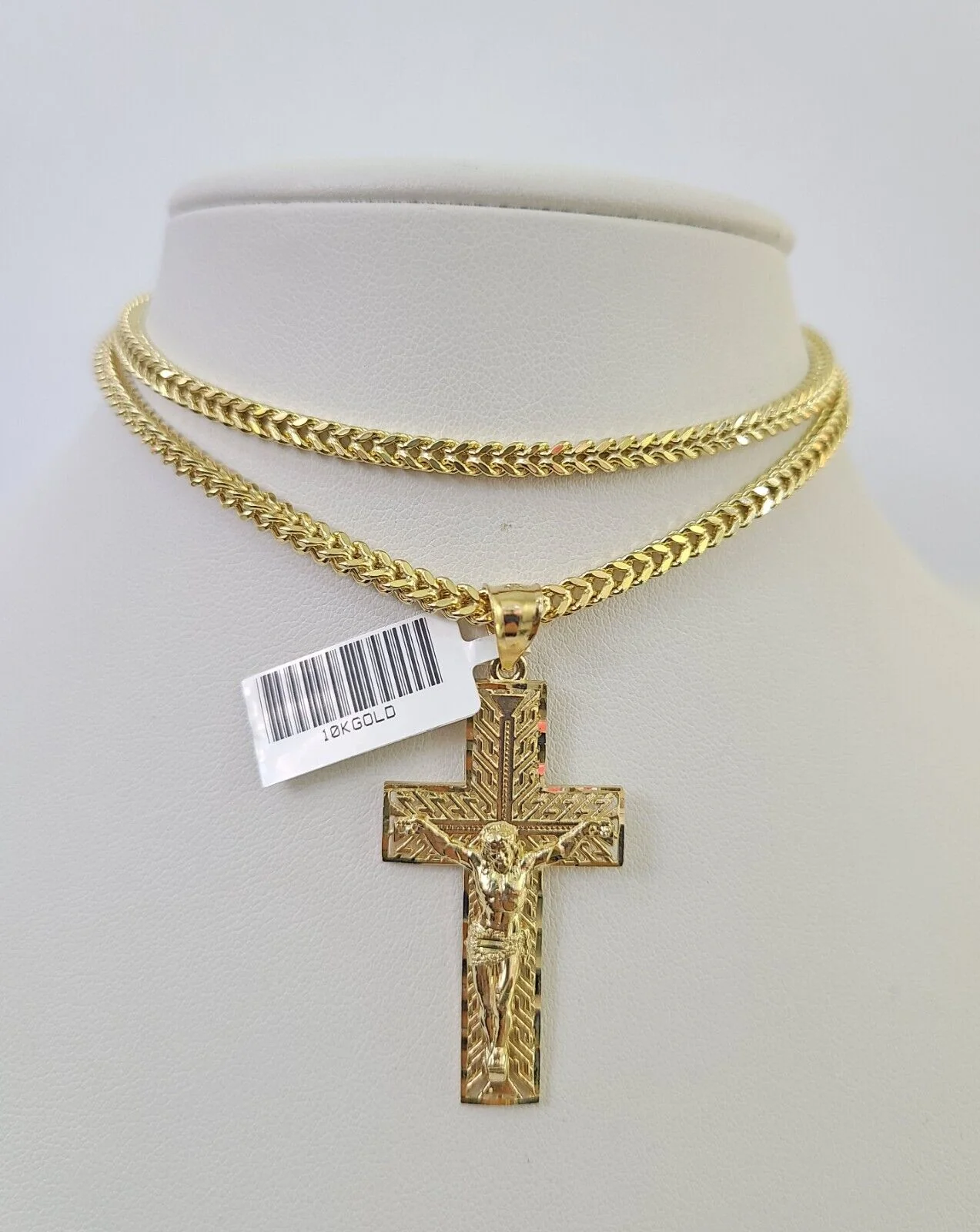10K Franco Chain Jesus Cross Pendant Charm Necklace 20"-26" 3mm Gold Yellow SET - Image 7