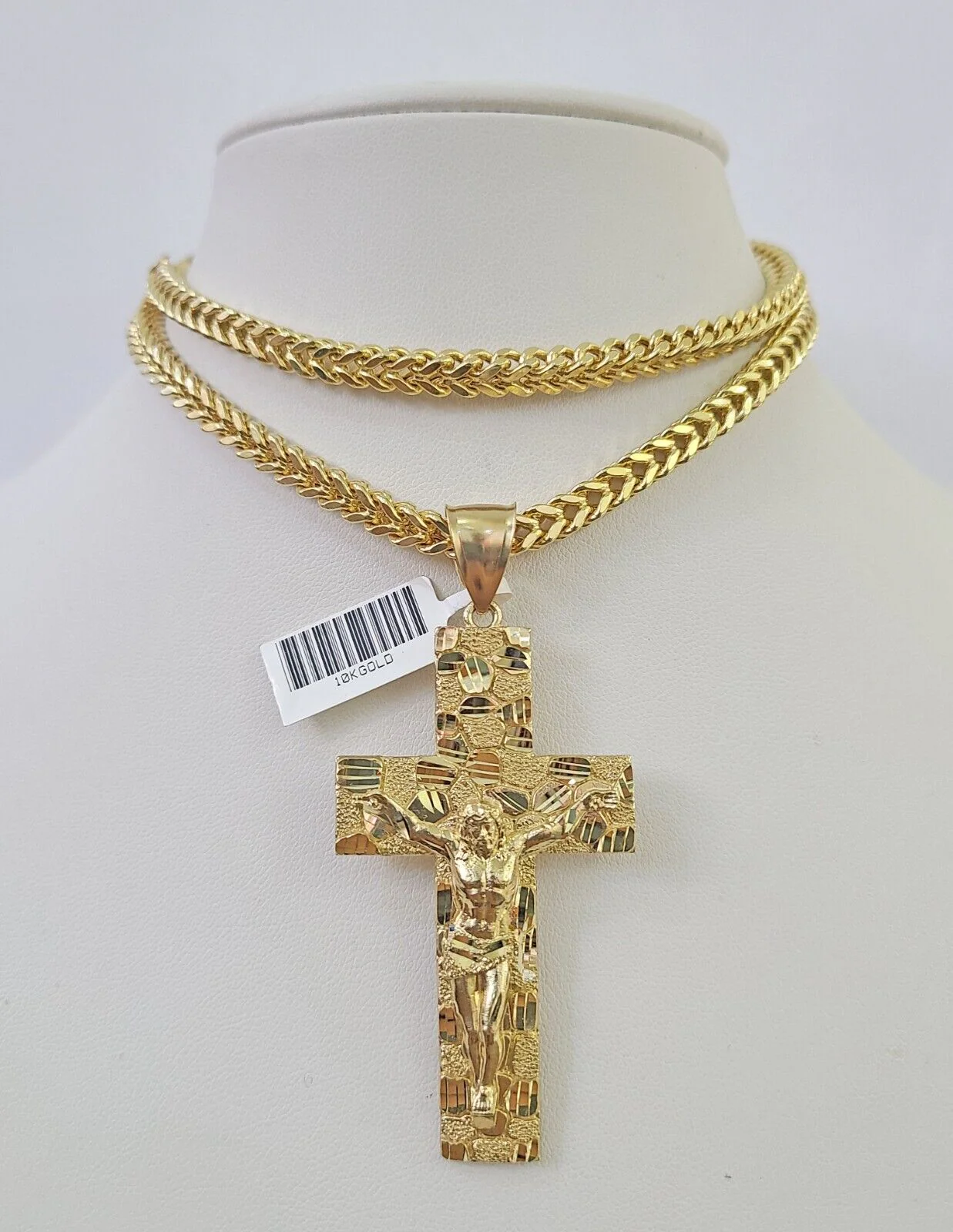 10K Franco Chain Jesus Cross Pendant Charm Necklace 20"-26" 5mm Gold SET Yellow - Image 4