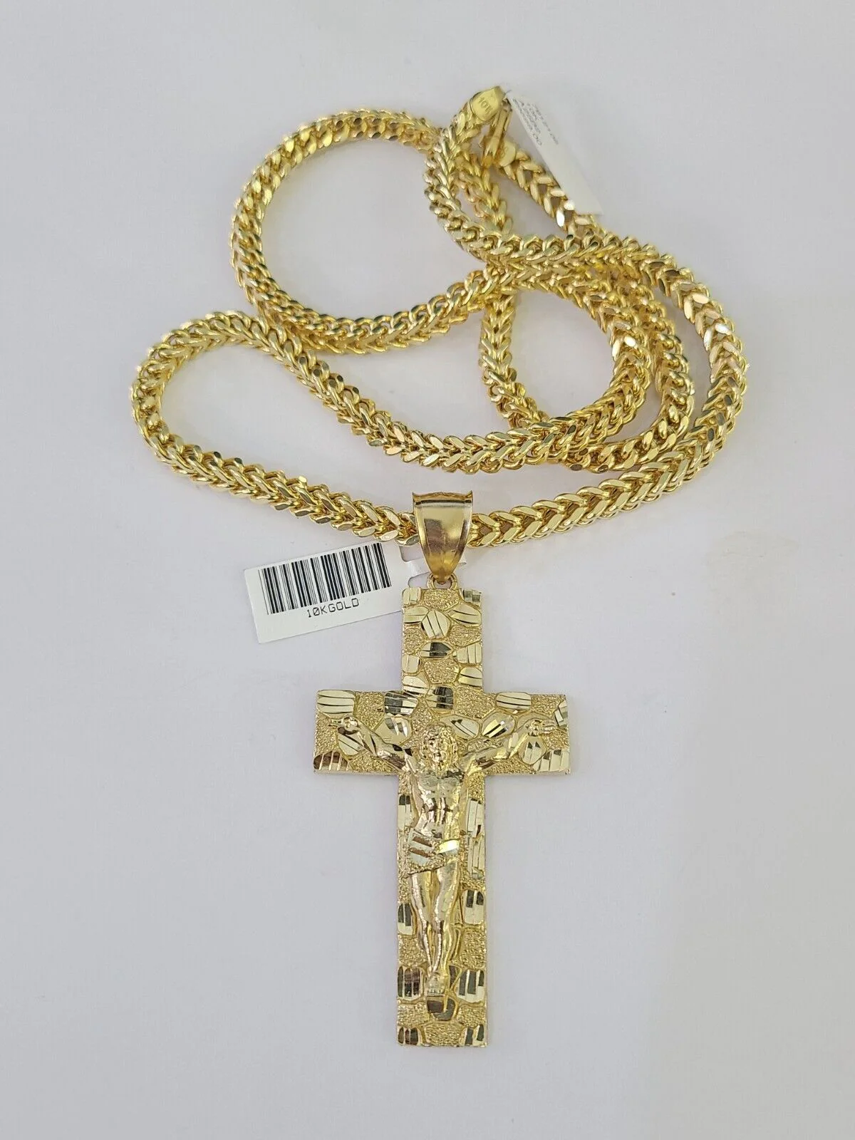 10K Franco Chain Jesus Cross Pendant Charm Necklace 20"-26" 5mm Gold SET Yellow - Image 5