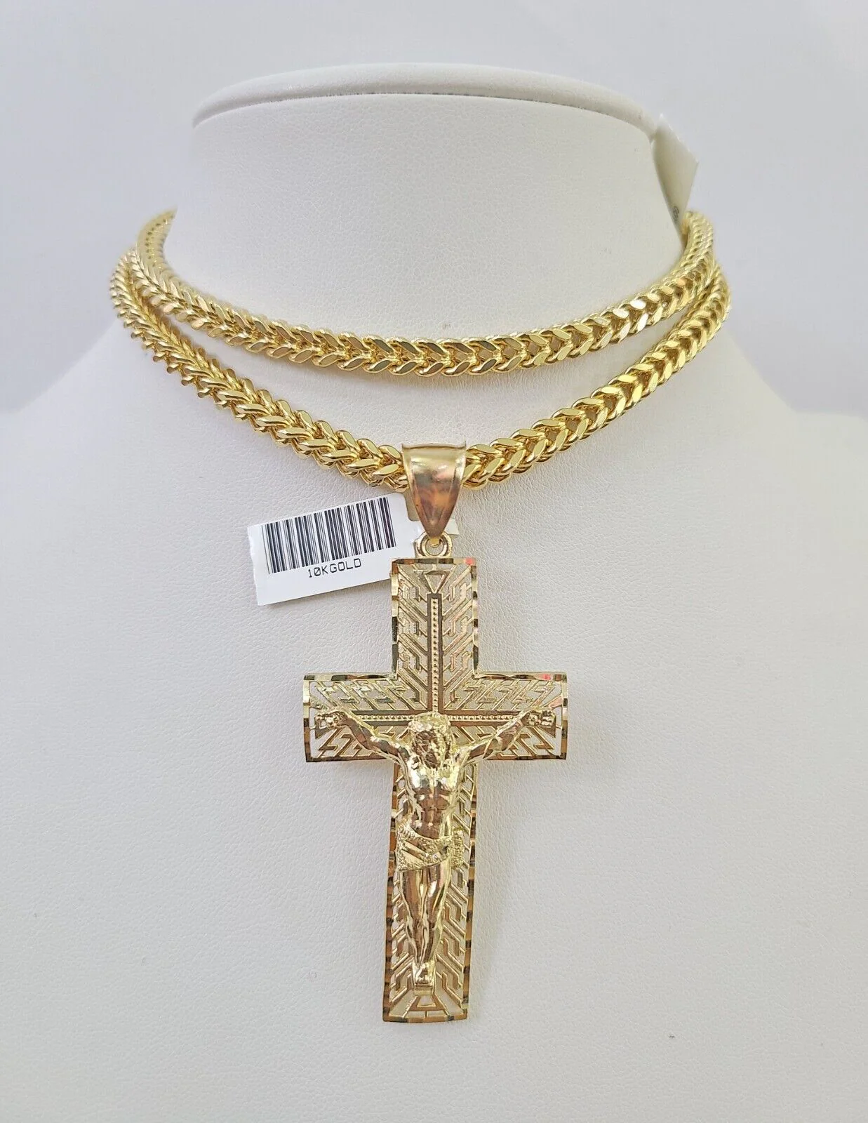 10K Franco Chain Jesus Cross Pendant Charm Necklace 20"-26" 5mm Gold SET Yellow - Image 4