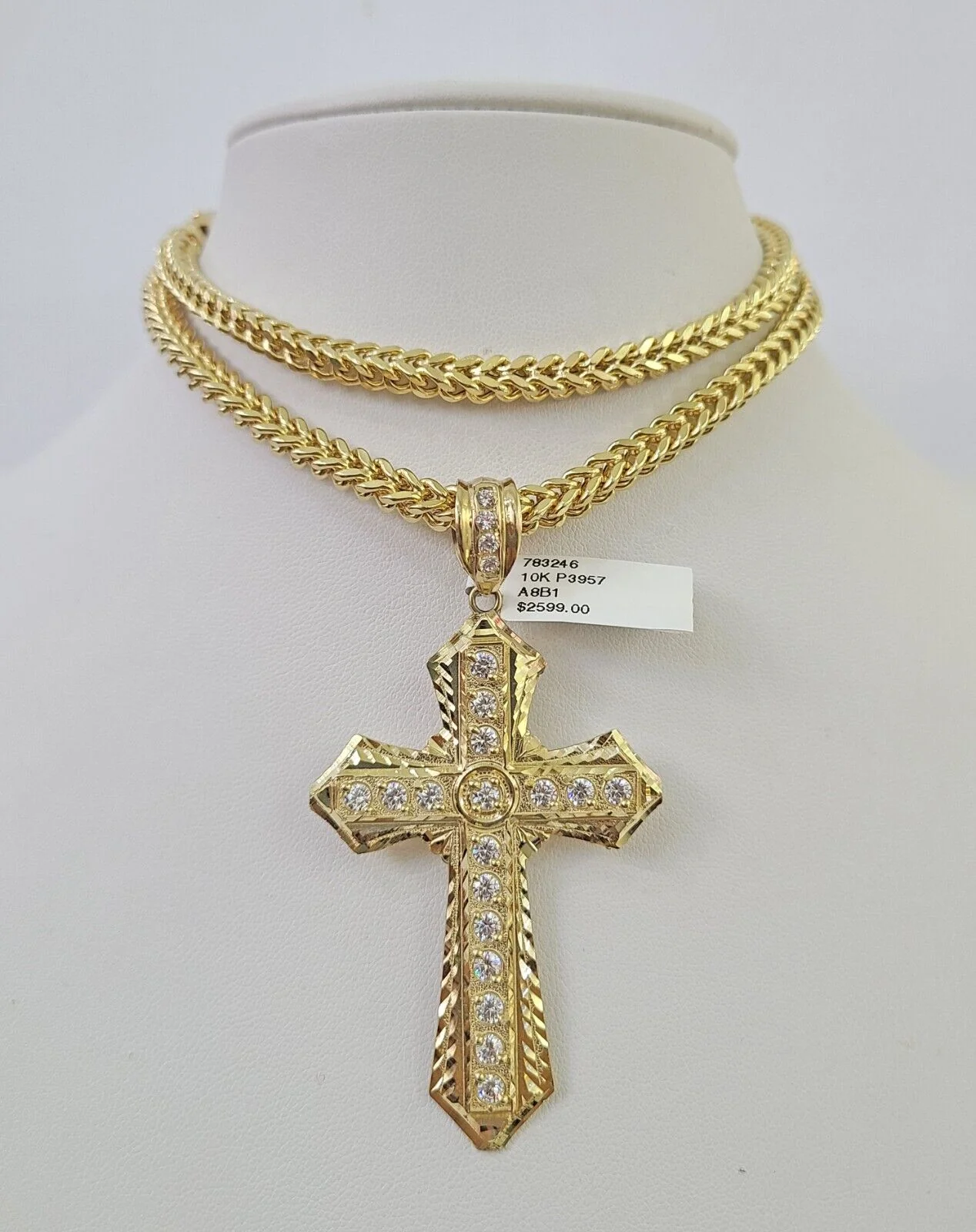 10K Franco Chain Jesus Cross Pendant Charm Necklace 20"-26" 5mm Gold SET Yellow - Image 3