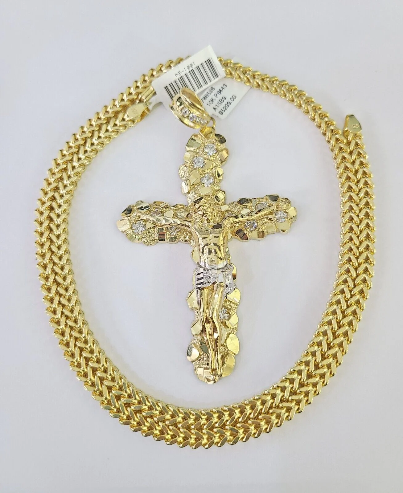 10K Franco Chain Jesus Cross Pendant Charm Necklace 20"-26" 5mm Gold Yellow SET - Image 2