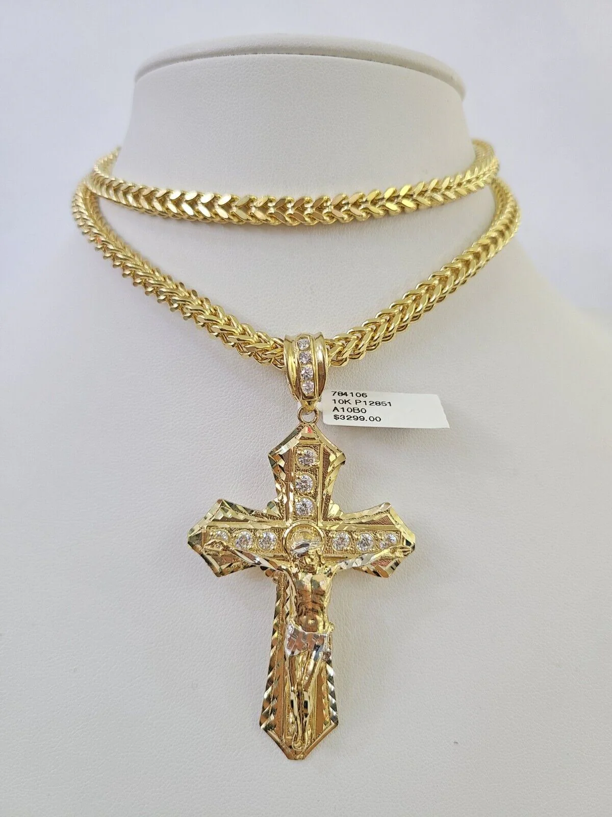 10K Franco Chain Jesus Cross Pendant Charm Necklace 20"-26" 5mm Gold Yellow SET - Image 7