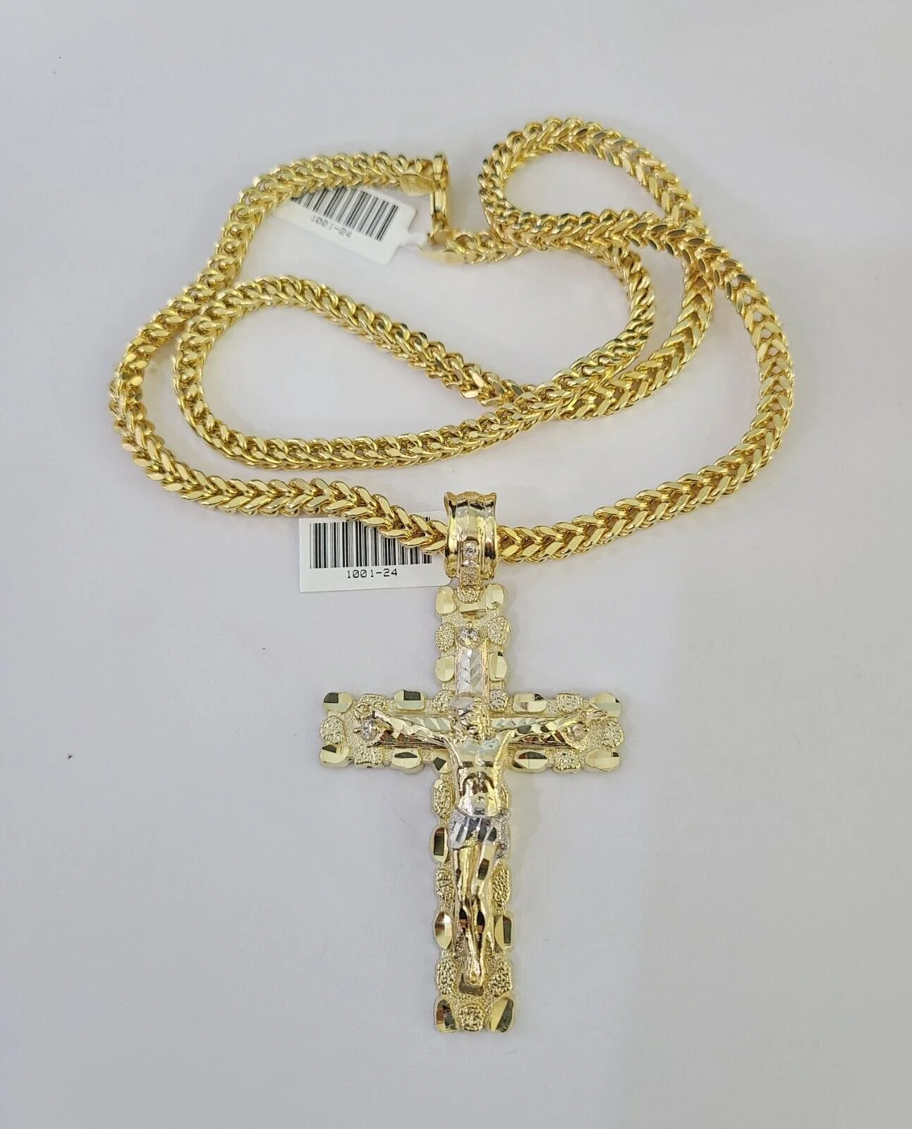 10K Franco Chain Jesus Cross Pendant Charm Necklace 20"-26" 5mm Gold Yellow SET - Image 3