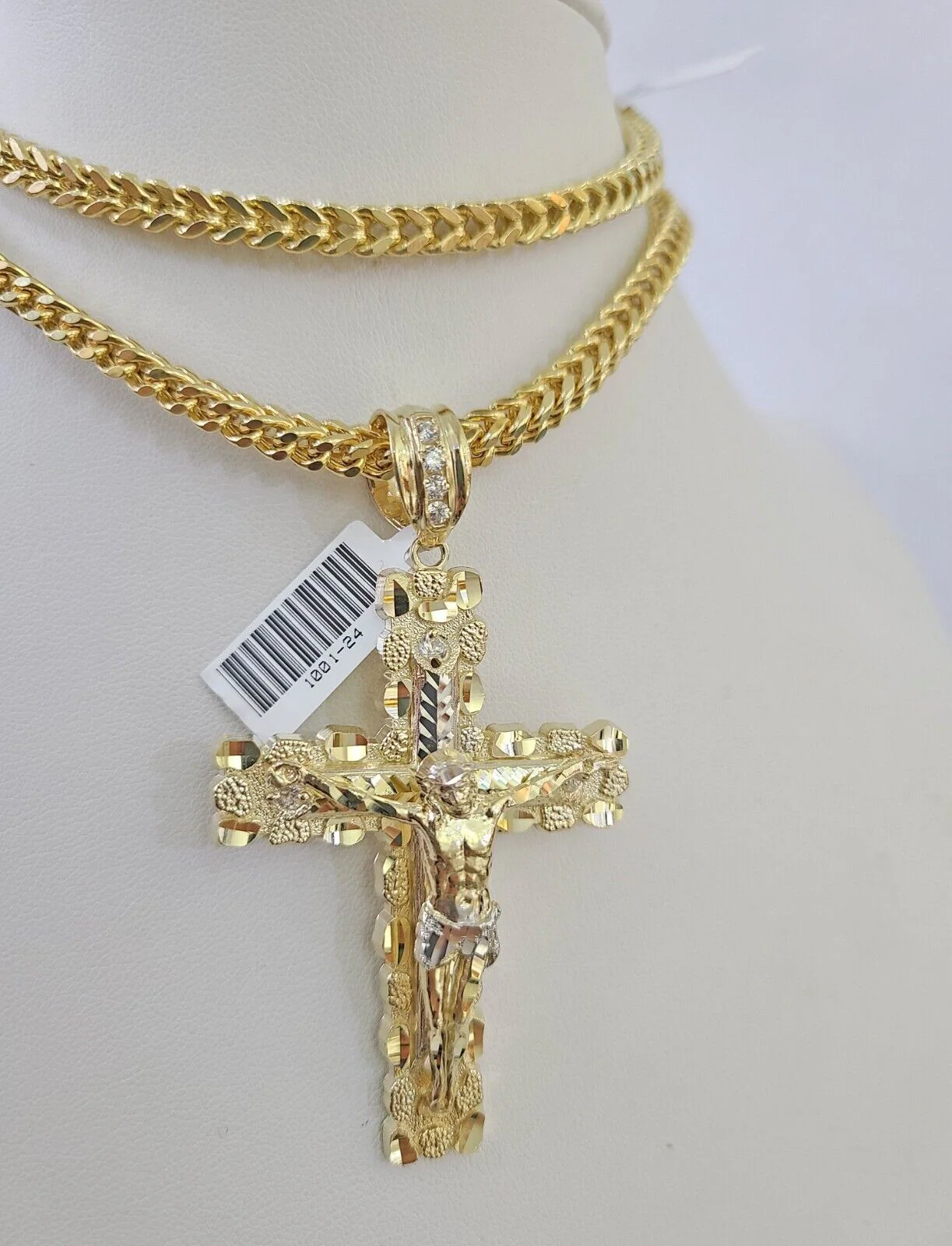 10K Franco Chain Jesus Cross Pendant Charm Necklace 20"-26" 5mm Gold Yellow SET - Image 4