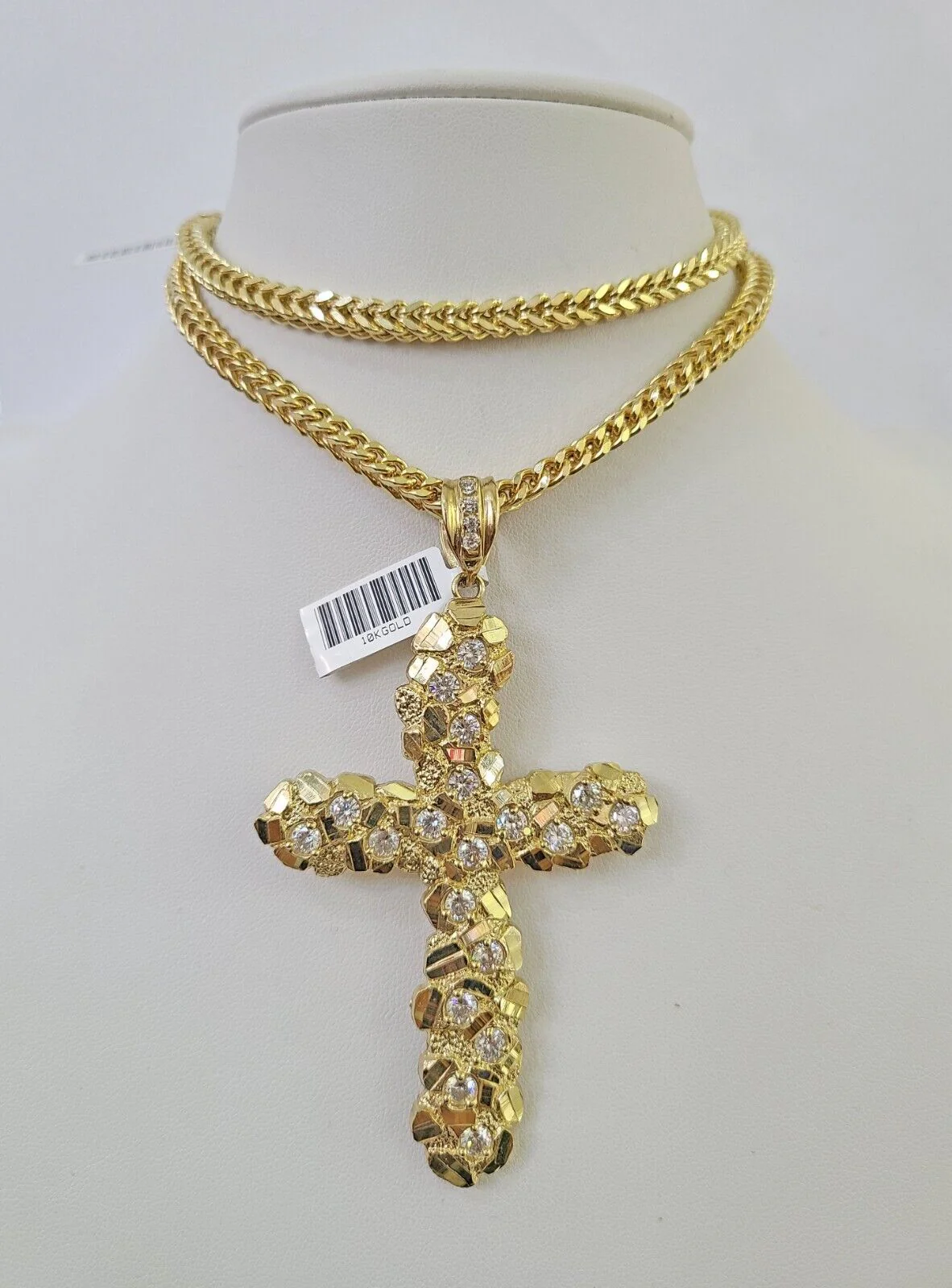 10K Franco Chain Jesus Cross Pendant Charm Necklace 20"-26" 5mm Gold Yellow SET - Image 6