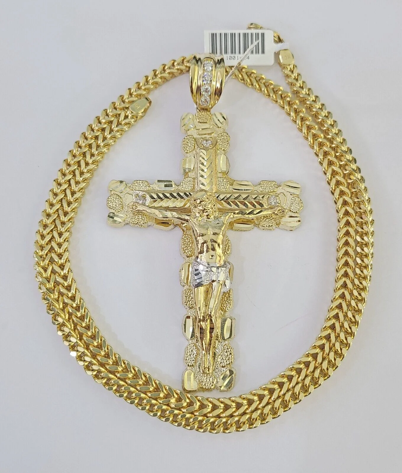 10K Franco Chain Jesus Cross Pendant Charm Necklace 20"-26" 5mm Gold Yellow SET - Image 2