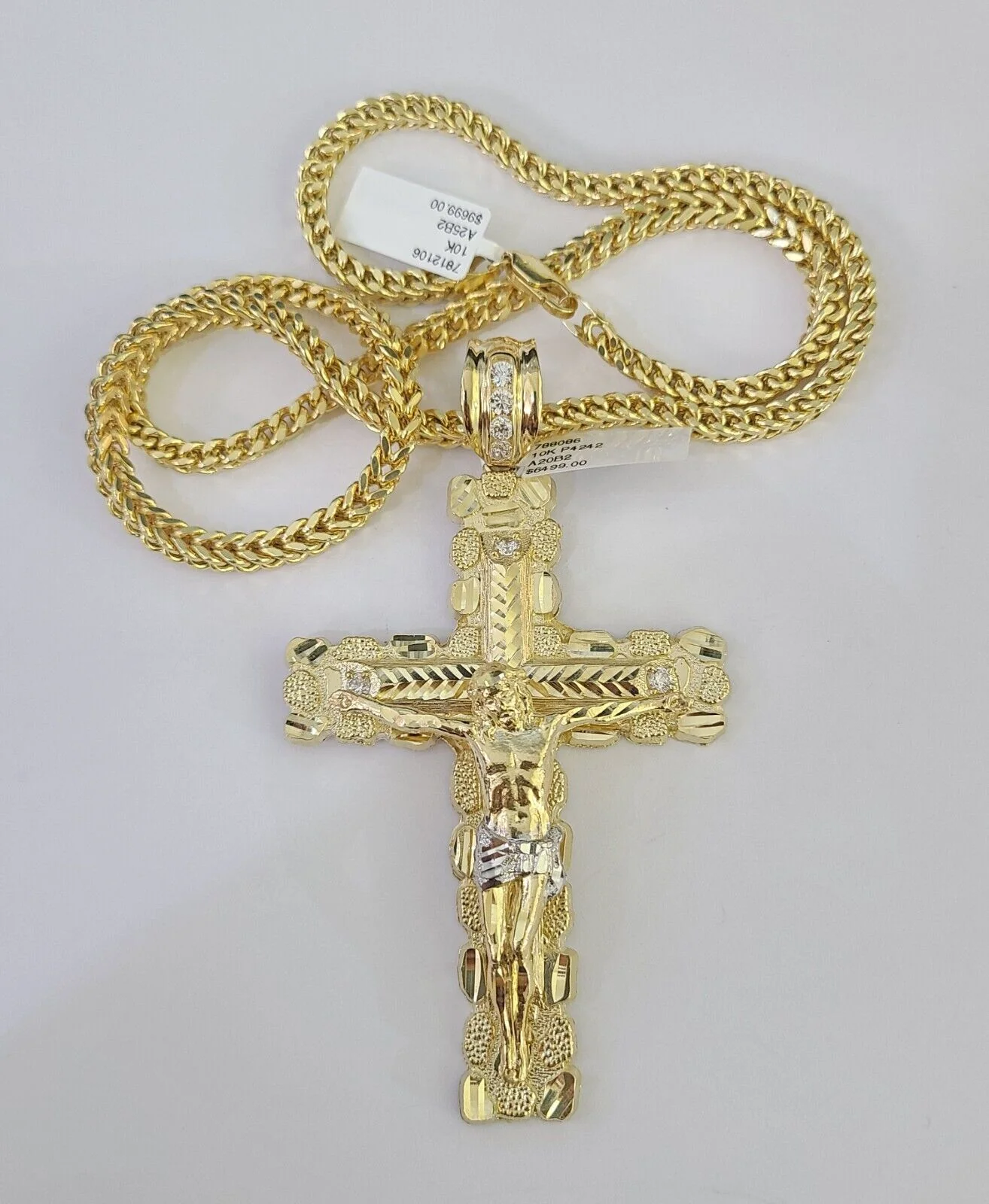 10K Franco Chain Jesus Cross Pendant Charm Necklace 20"-26" 5mm Gold Yellow SET - Image 4