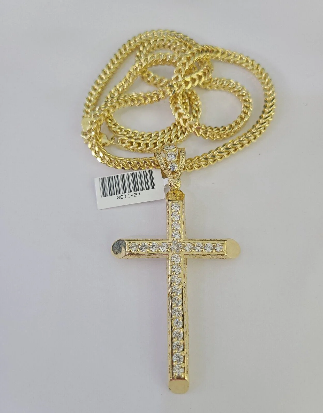 10K Franco Chain Jesus Cross Pendant Charm Necklace 20"-28" 4mm Gold Yellow SET - Image 4