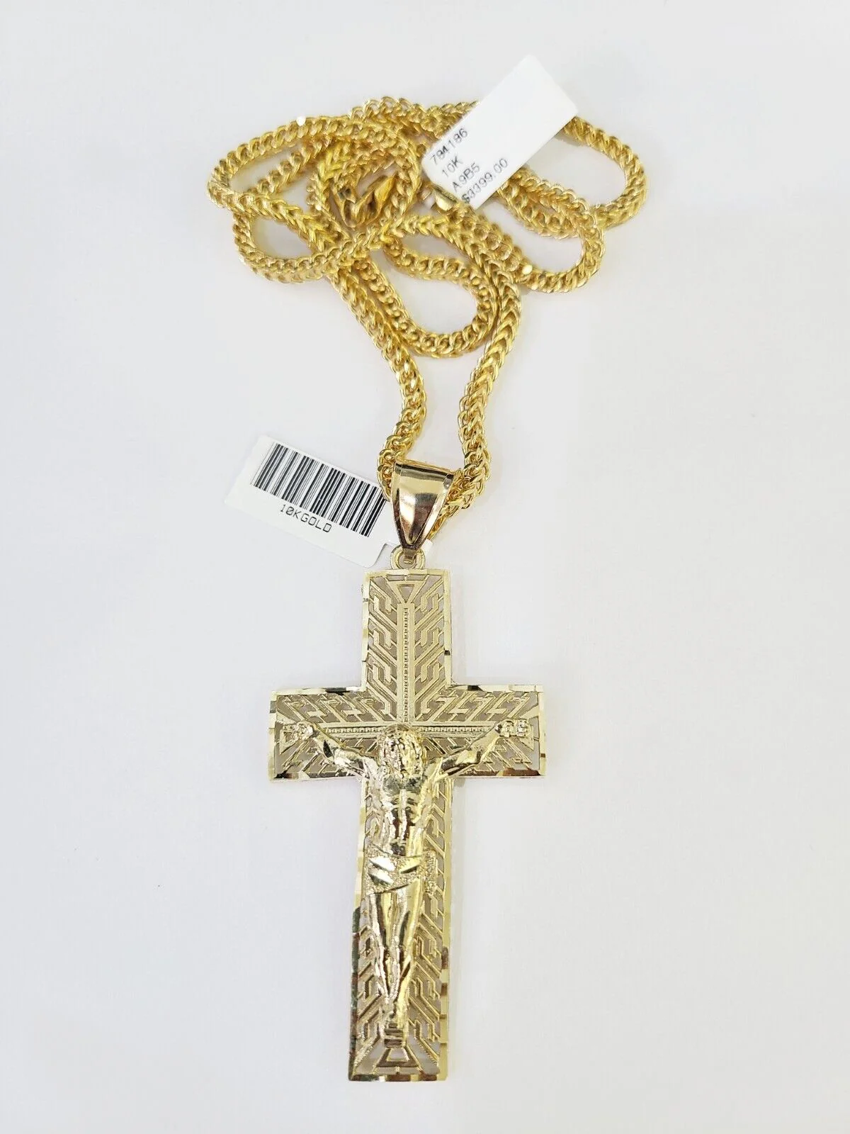 10K Franco Chain Jesus Crucifix Cross Pendant Charm Necklace 20"-26" 3mm Gold - Image 3