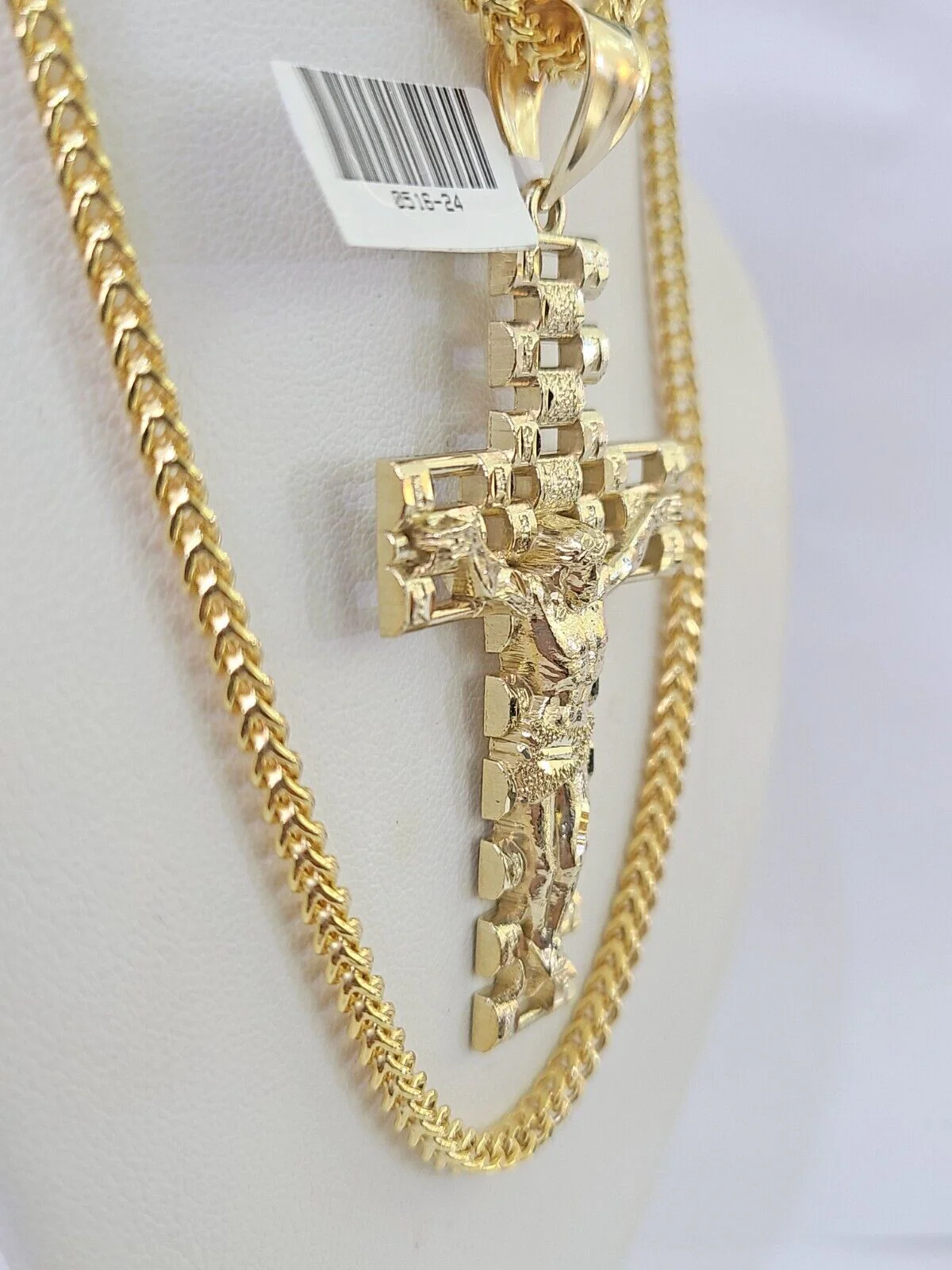 10K Franco Chain Jesus Crucifix Cross Pendant Charm Necklace 20"-26" 3mm Gold - Image 3