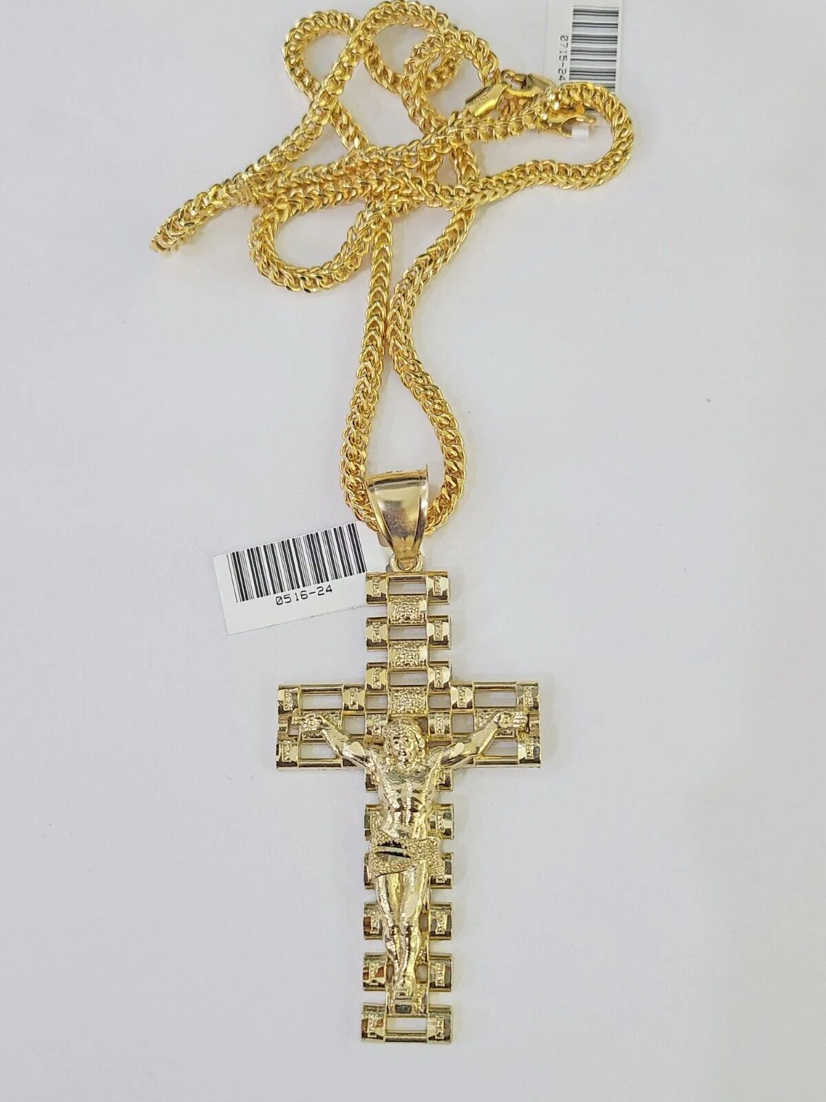 10K Franco Chain Jesus Crucifix Cross Pendant Charm Necklace 20"-26" 3mm Gold - Image 5