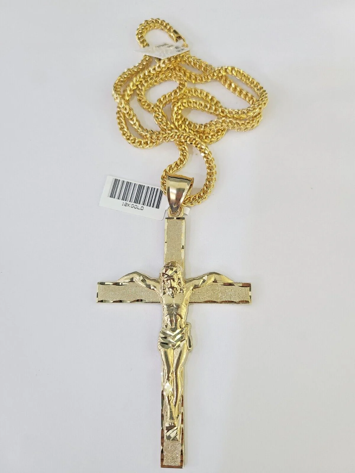 10K Franco Chain Jesus Crucifix Cross Pendant Charm Necklace 20"-26" 3mm Gold - Image 3