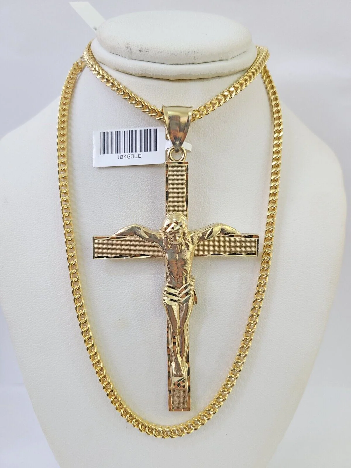 10K Franco Chain Jesus Crucifix Cross Pendant Charm Necklace 20"-26" 3mm Gold - Image 6