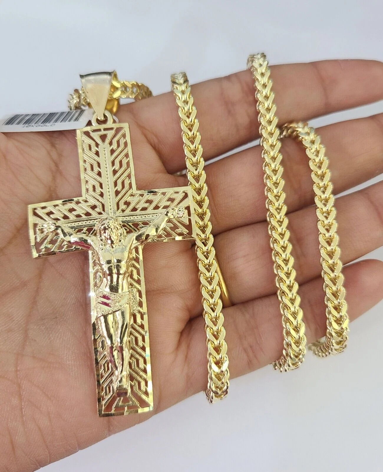 10K Franco Chain Jesus Crucifix Cross Pendant Charm Necklace 20"-28" 4mm Gold - Image 2