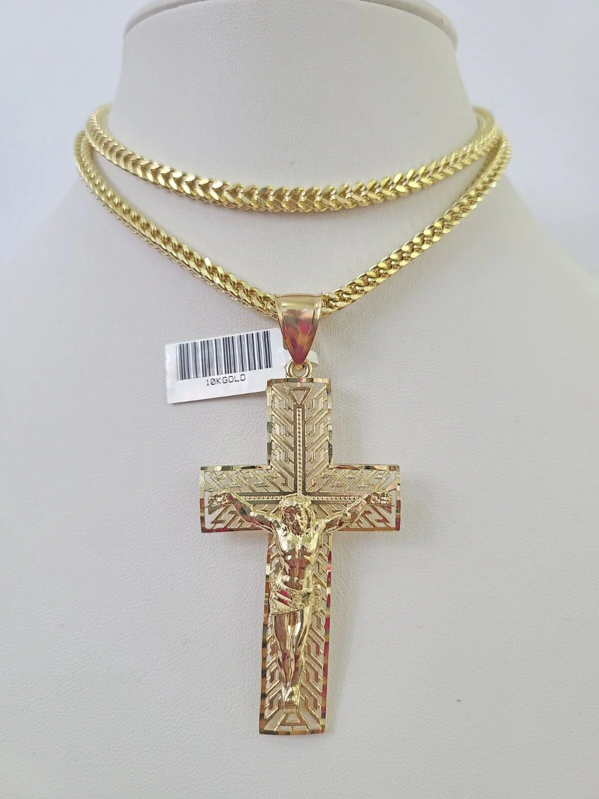 10K Franco Chain Jesus Crucifix Cross Pendant Charm Necklace 20"-28" 4mm Gold - Image 3
