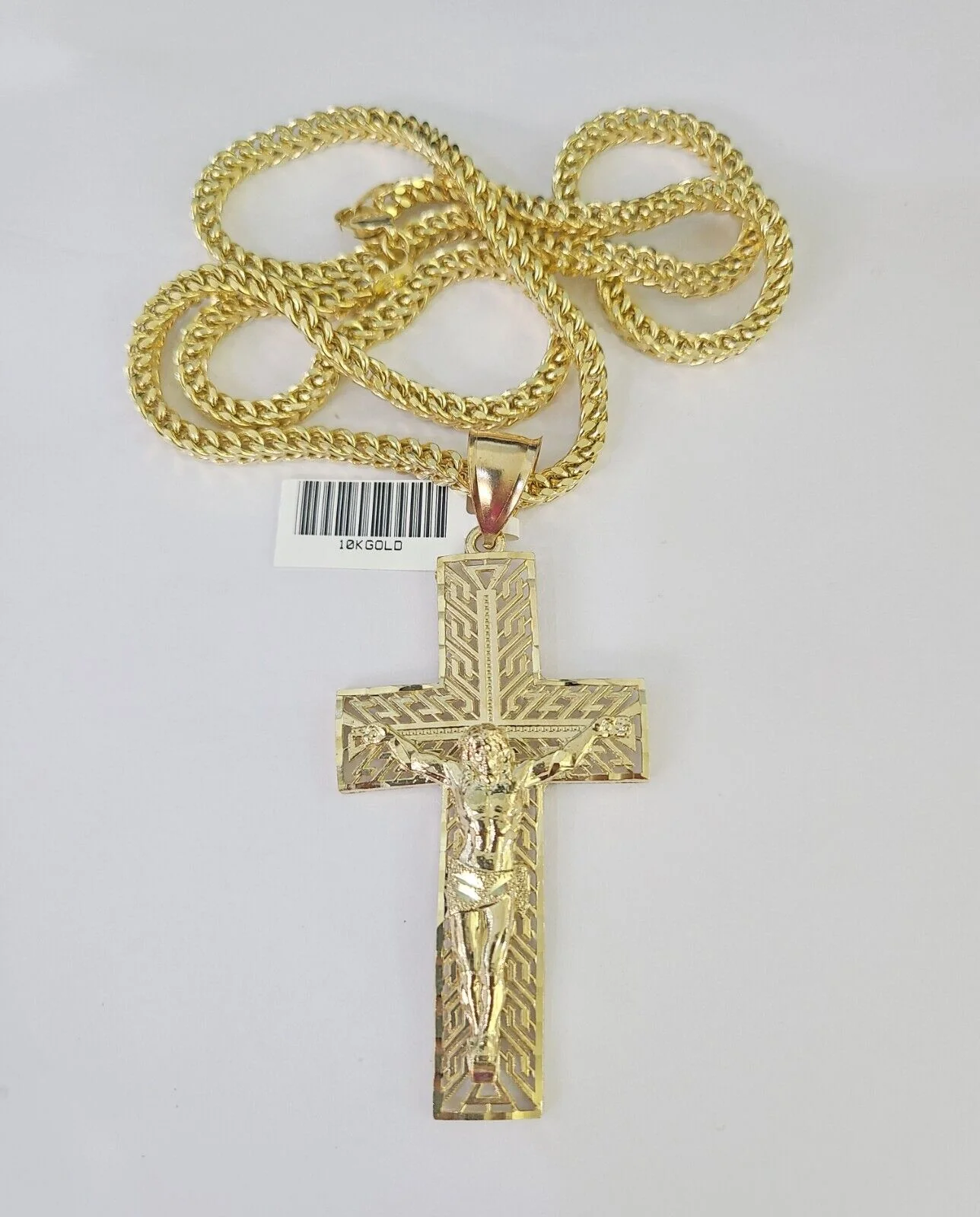 10K Franco Chain Jesus Crucifix Cross Pendant Charm Necklace 20"-28" 4mm Gold - Image 5